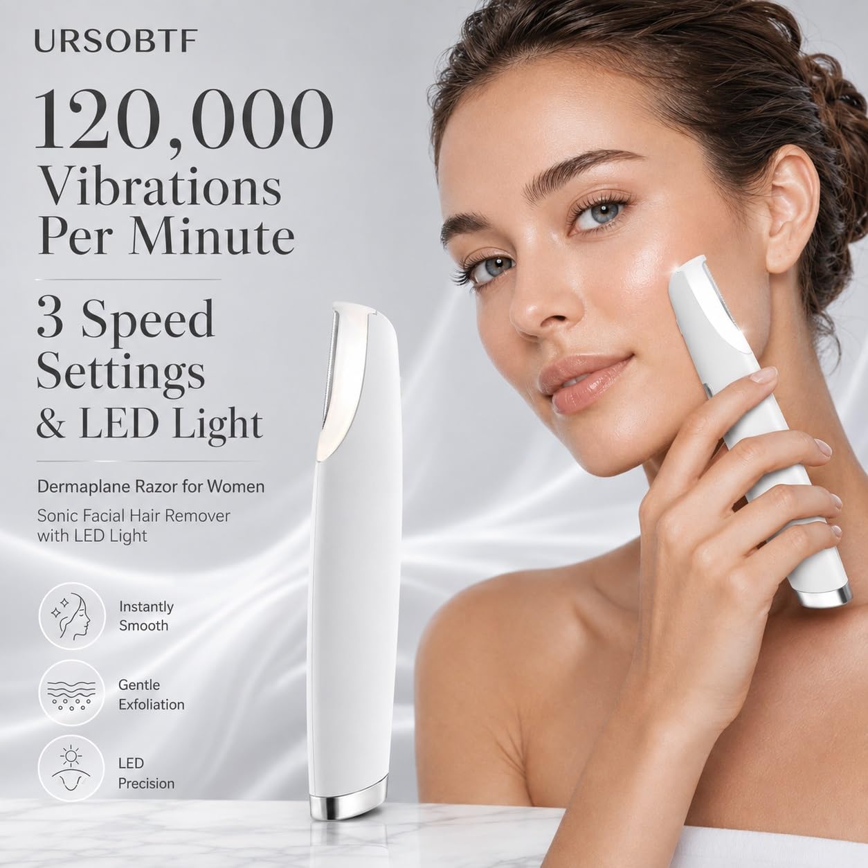 DEPILADORA FACIAL ELÉCTRICA URSOBTF DERMAPLANE CON LUZ LED Y 8 CUCHILLAS REEMPLAZABLES BLANCA - 2
