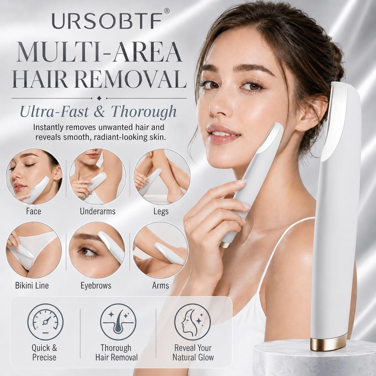DEPILADORA FACIAL ELÉCTRICA URSOBTF DERMAPLANE CON LUZ LED Y 8 CUCHILLAS REEMPLAZABLES BLANCA - 3