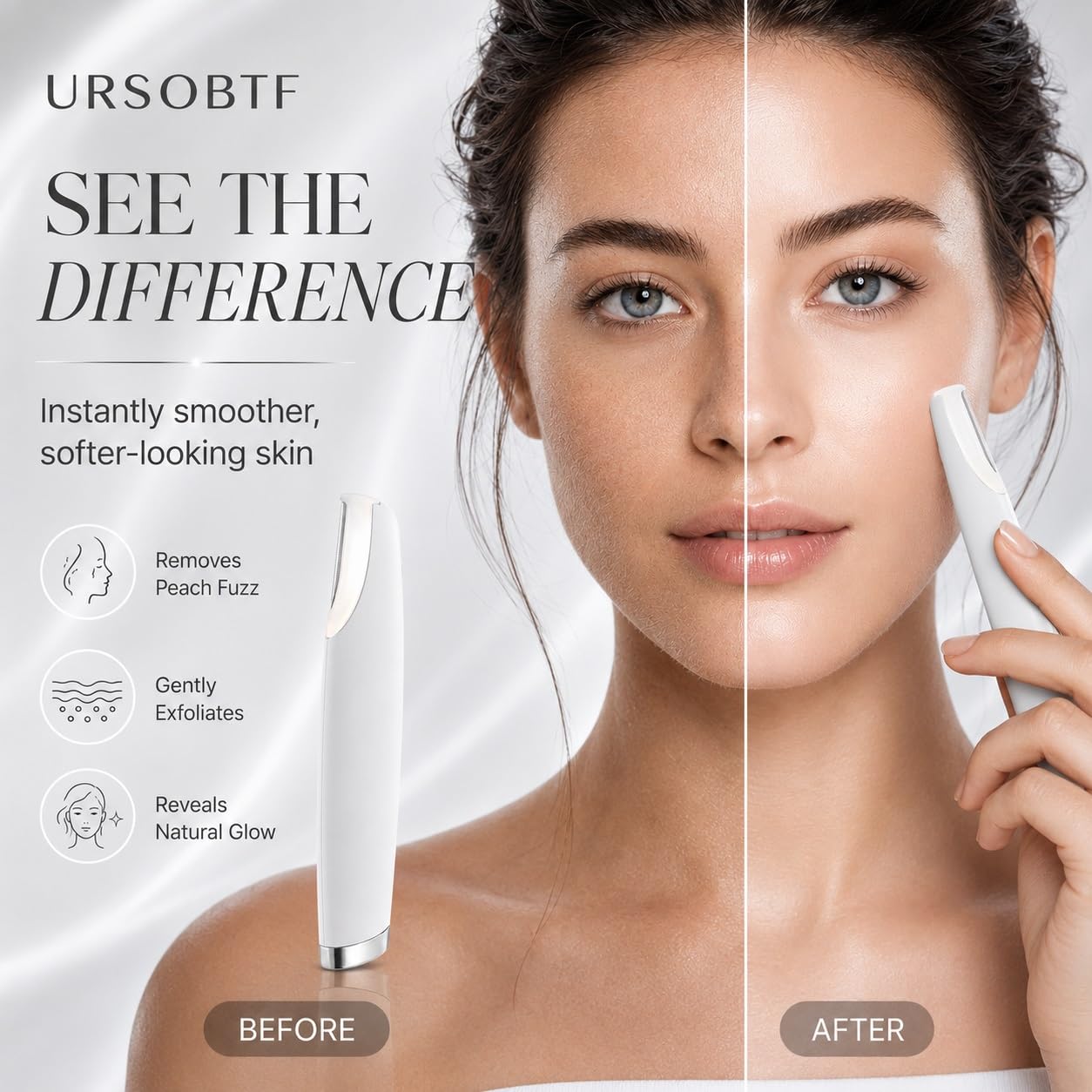 DEPILADORA FACIAL ELÉCTRICA URSOBTF DERMAPLANE CON LUZ LED Y 8 CUCHILLAS REEMPLAZABLES BLANCA - 4