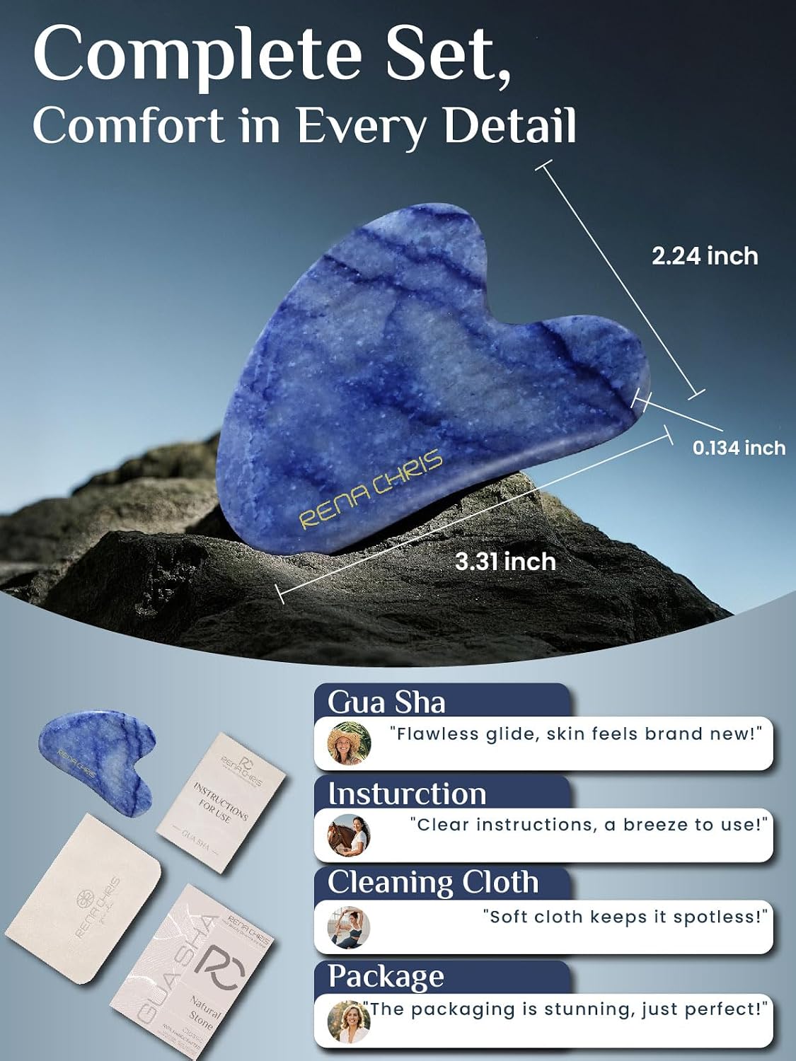 HERRAMIENTA FACIAL GUA SHA RENA CHRIS BLUE AVENTURINE - 2