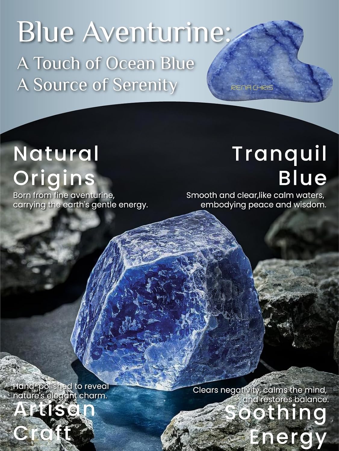 HERRAMIENTA FACIAL GUA SHA RENA CHRIS BLUE AVENTURINE - 3