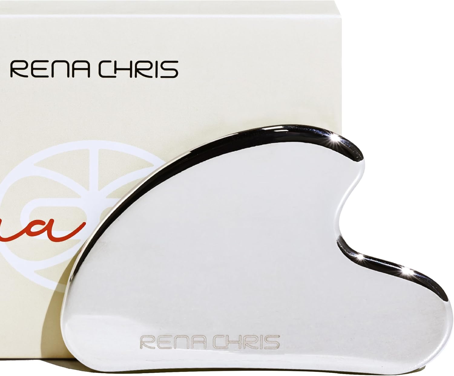 HERRAMIENTA FACIAL GUA SHA RENA CHRIS ACERO INOXIDABLE PLATA - 1