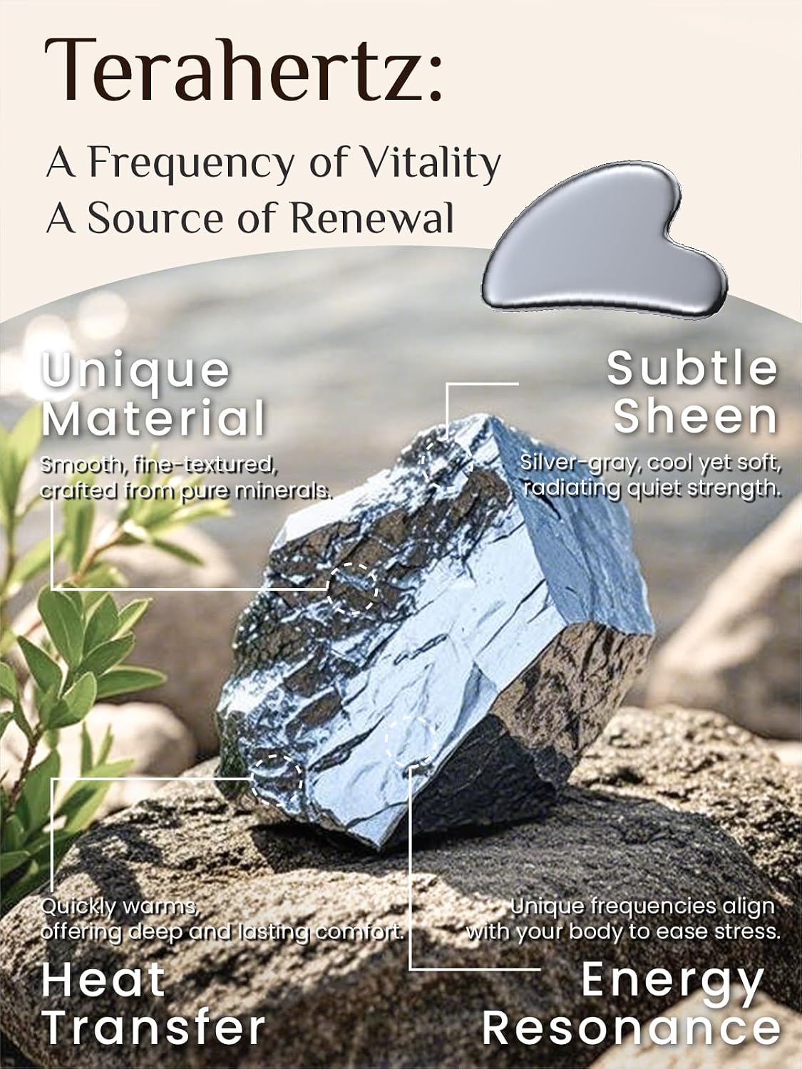 HERRAMIENTA FACIAL GUA SHA RENA CHRIS TERAHERTZ PLATA GRIS - 2