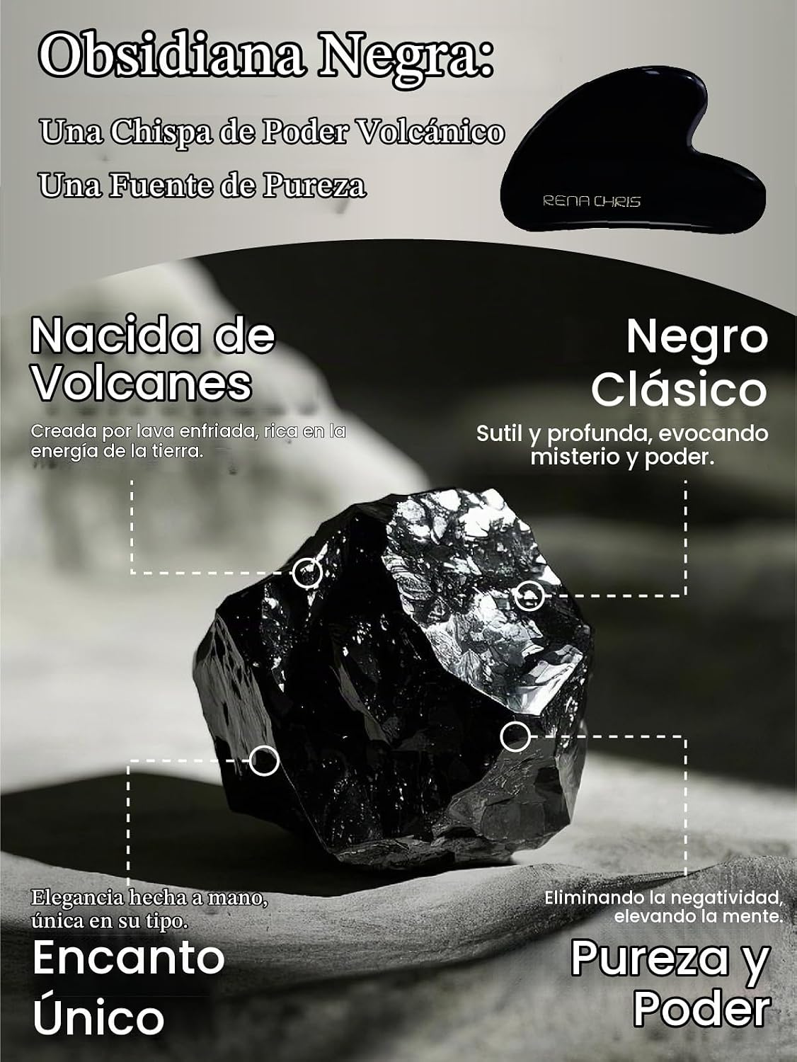 HERRAMIENTA FACIAL GUA SHA RENA CHRIS OBSIDIANA NEGRA - 3
