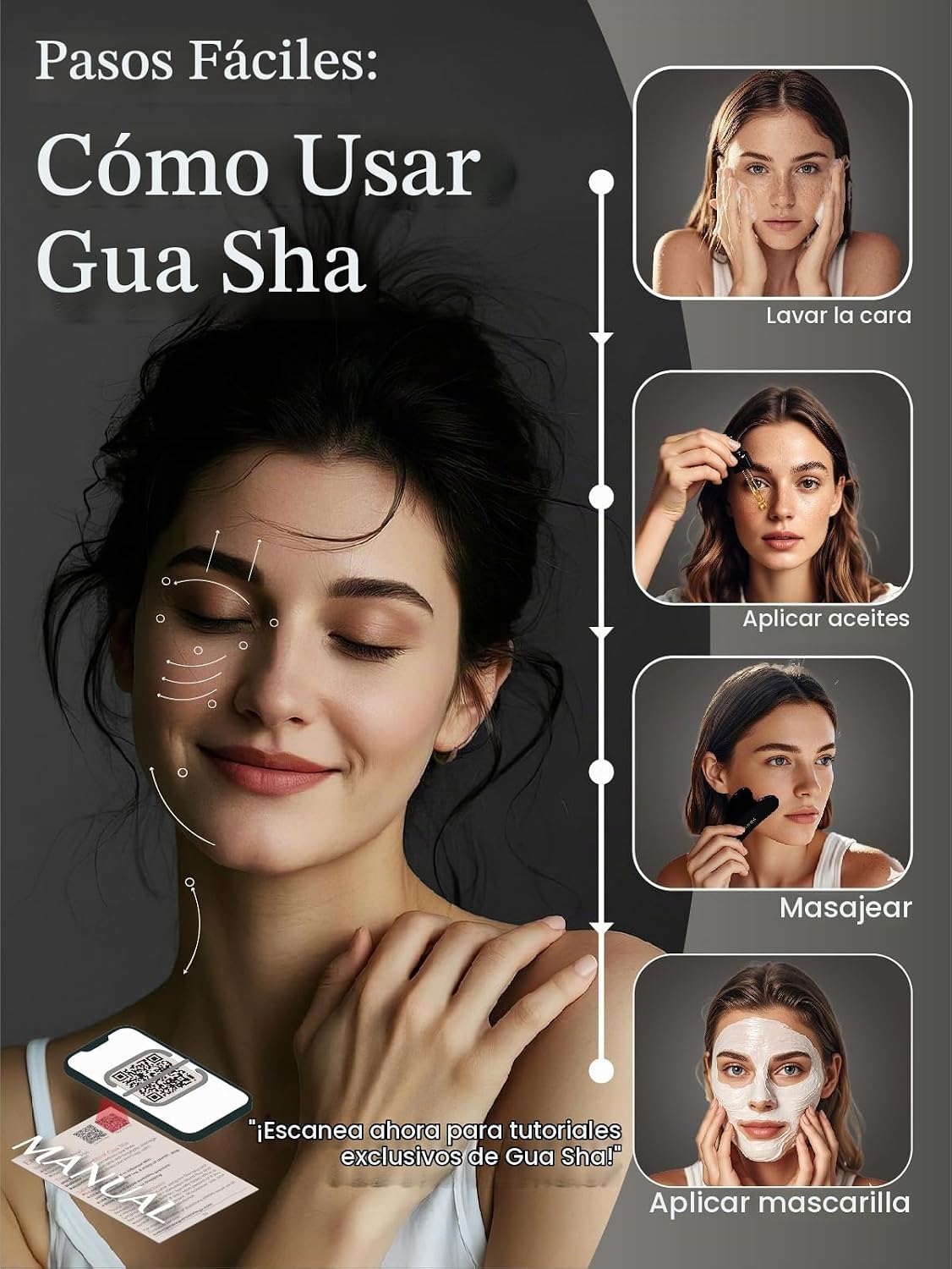 HERRAMIENTA FACIAL GUA SHA RENA CHRIS OBSIDIANA NEGRA - 5