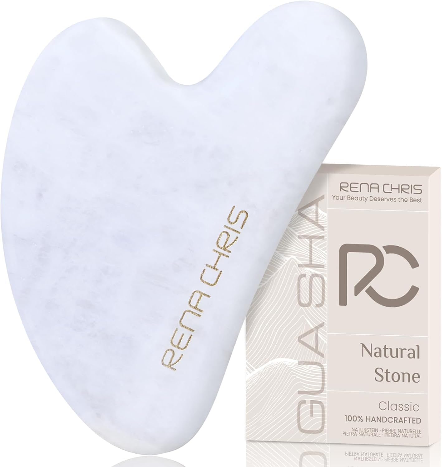 HERRAMIENTA FACIAL GUA SHA RENA CHRIS PIEDRA DE JADE BLANCO - 1
