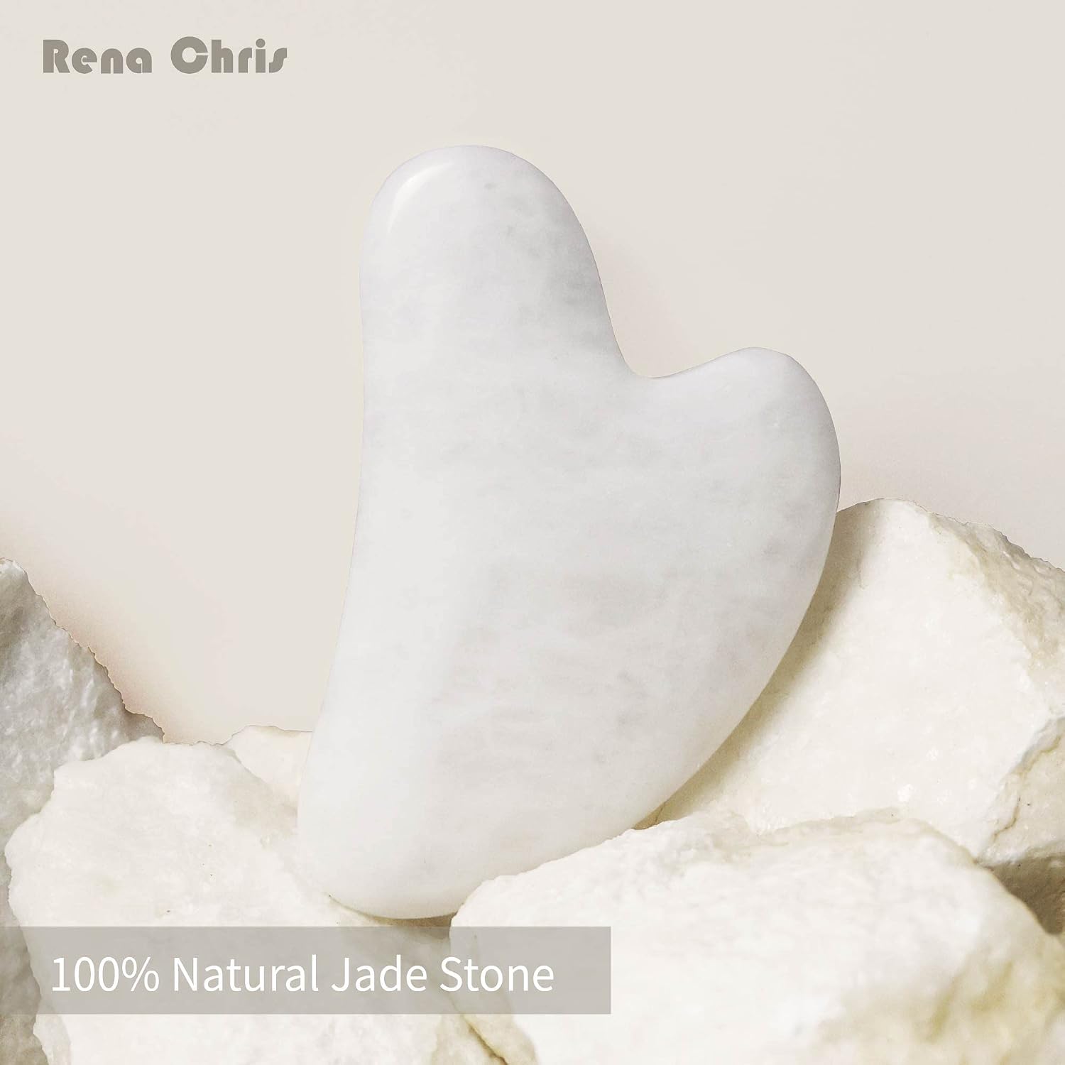 HERRAMIENTA FACIAL GUA SHA RENA CHRIS PIEDRA DE JADE BLANCO - 2