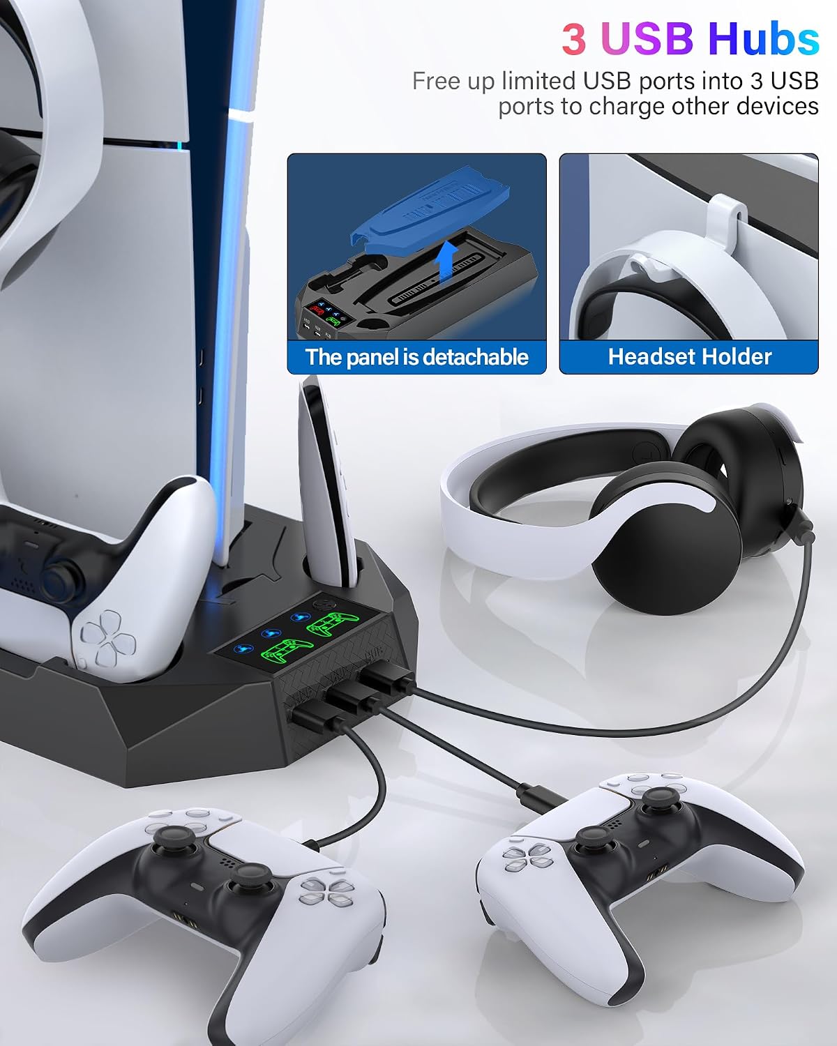 BASE DE ENFRIAMIENTO Y ESTACIÓN DE CARGA DUAL PARA CONTROLES CYKOARMOR PS5/PS5 SLIM/PS5 PRO - 5