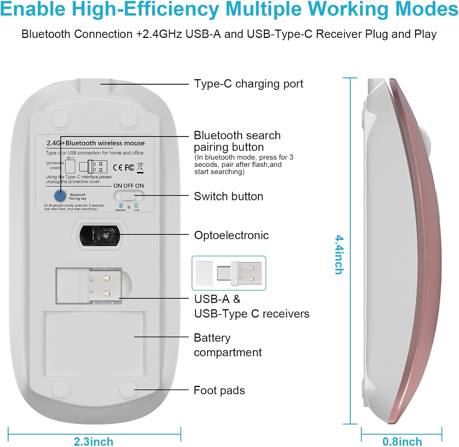 MOUSE INALÁMBRICO BLUETOOTH NORMDECOS DUAL MODE PARA MACBOOK Y PC - 4