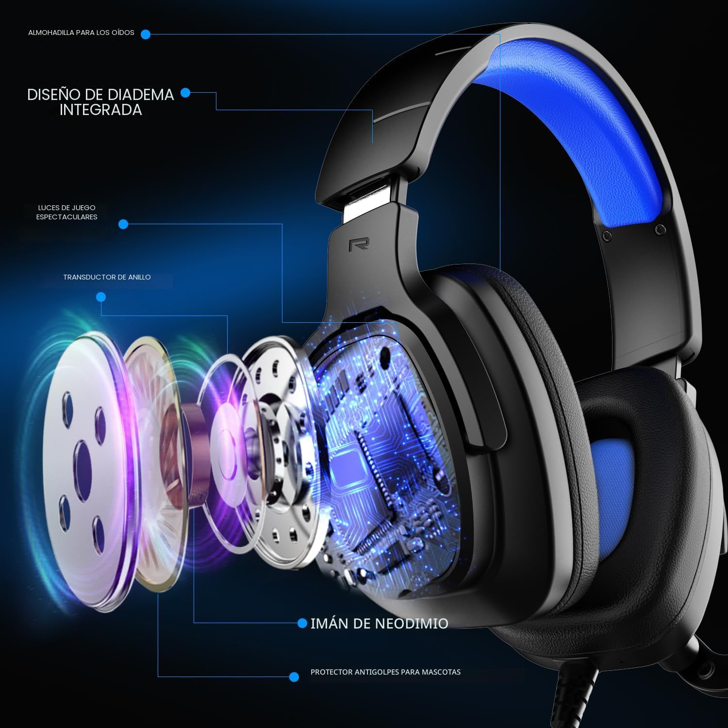 HEADSET PARA GAMING JIMONYER PS5 PS4 XBOX SERIES X|S PC SWITCH AZUL - 2