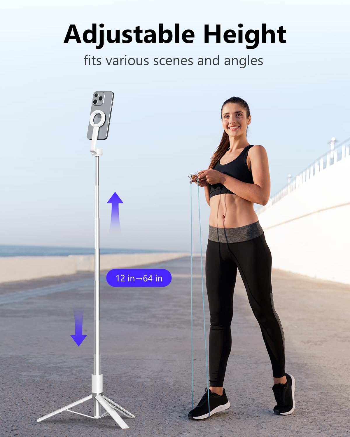 TRÍPODE MAGNÉTICO UBEESIZE PARA IPHONE CON CONTROL REMOTO, EXTENSIBLE HASTA 64'', BLANCO - 3