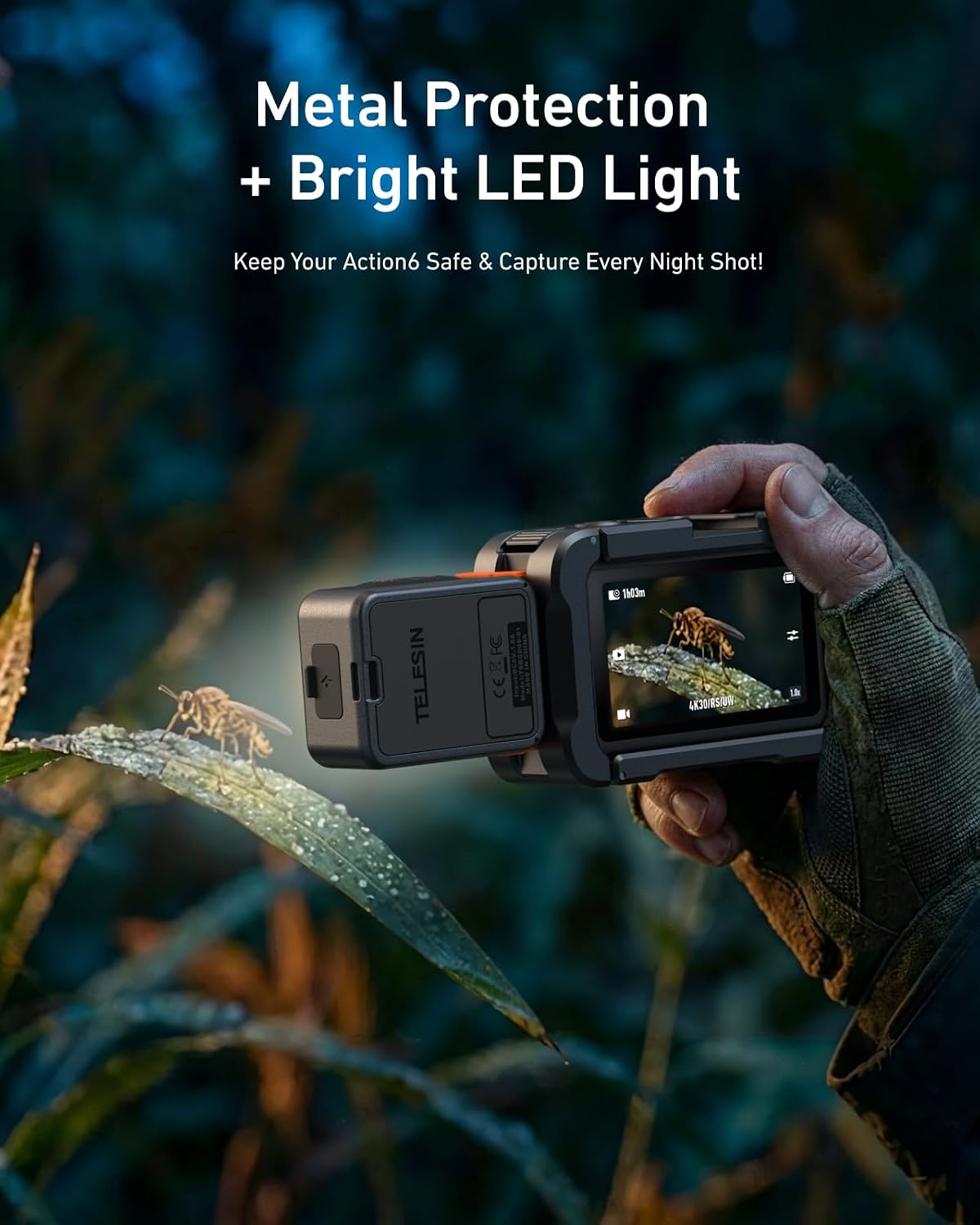 CARCASA METÁLICA CON LUZ LED TELESIN PARA DJI OSMO ACTION 6 - 2