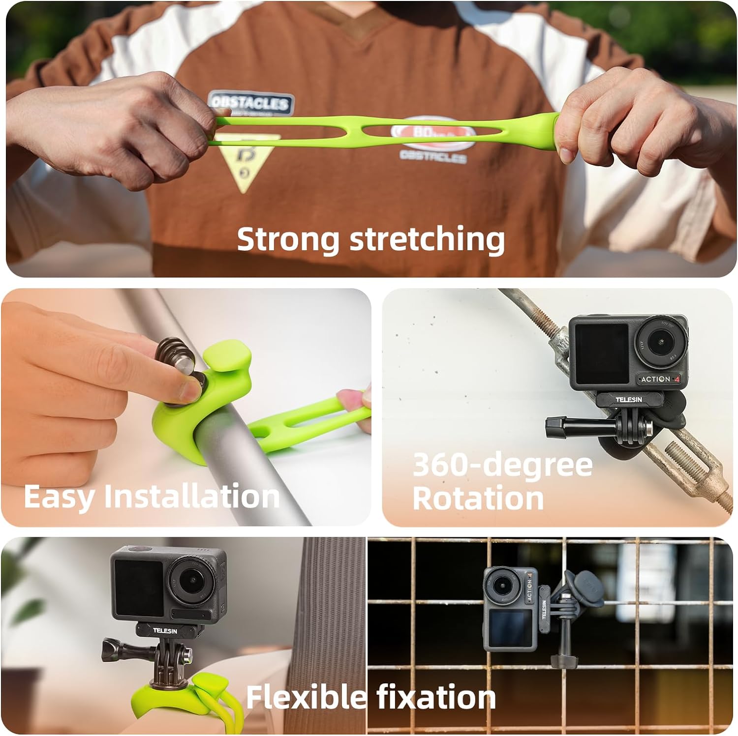 SOPORTE FLEXIBLE PARA CÁMARA TELESIN CON BANDA AJUSTABLE 360 PARA GOPRO Y OTRAS CÁMARAS DE ACCIÓN - 5