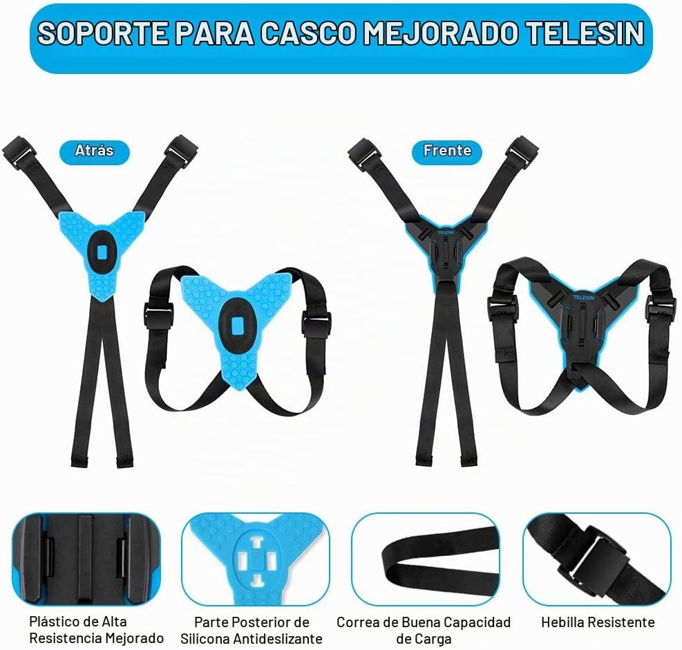 SOPORTE PARA CASCO TELESIN CON CLIP PARA CORREA PARA CÁMARAS GOPRO Y SIMILARES - 2