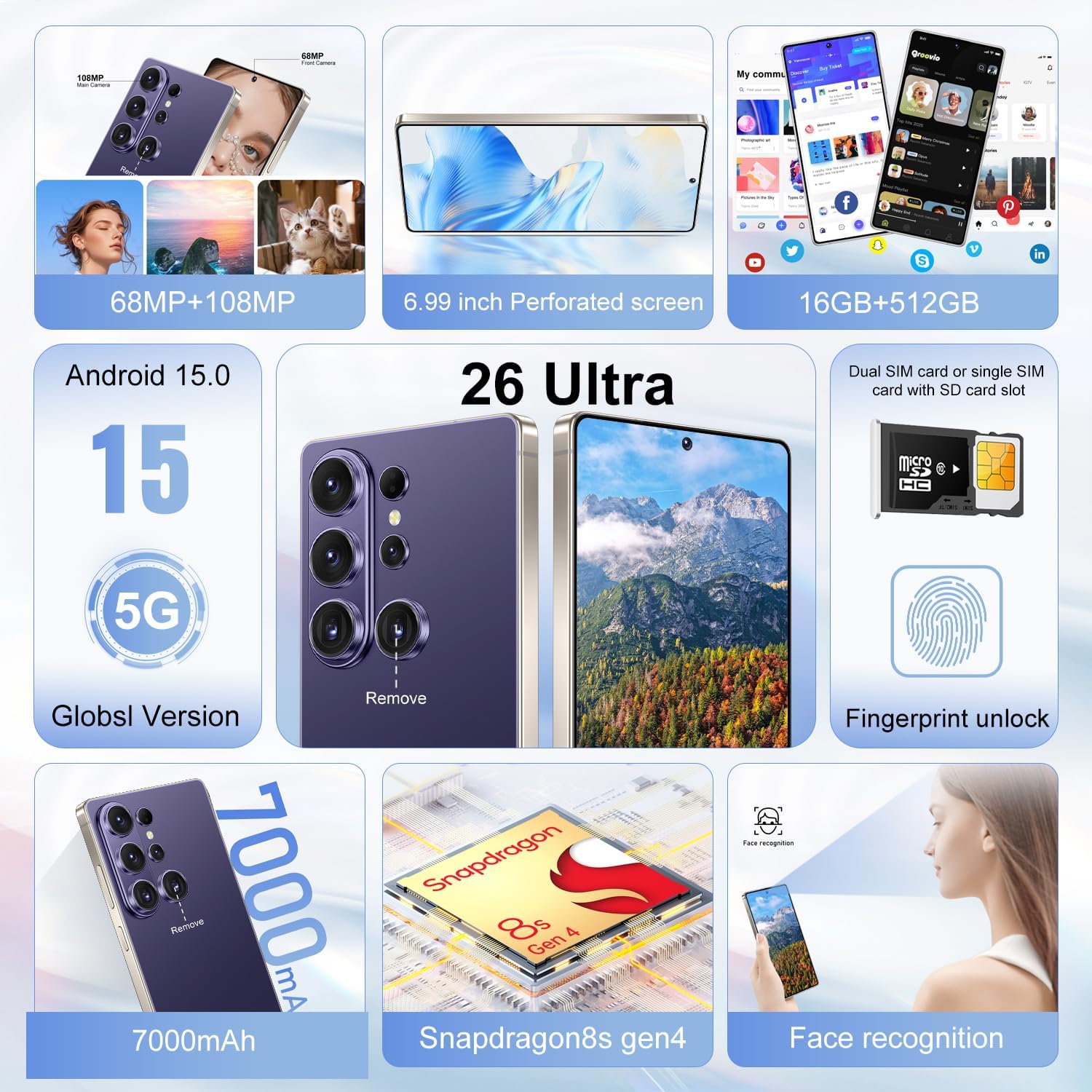 SMARTPHONE HUNESS S26 ULTRA 16+512GB DEEP PURPLE - 2