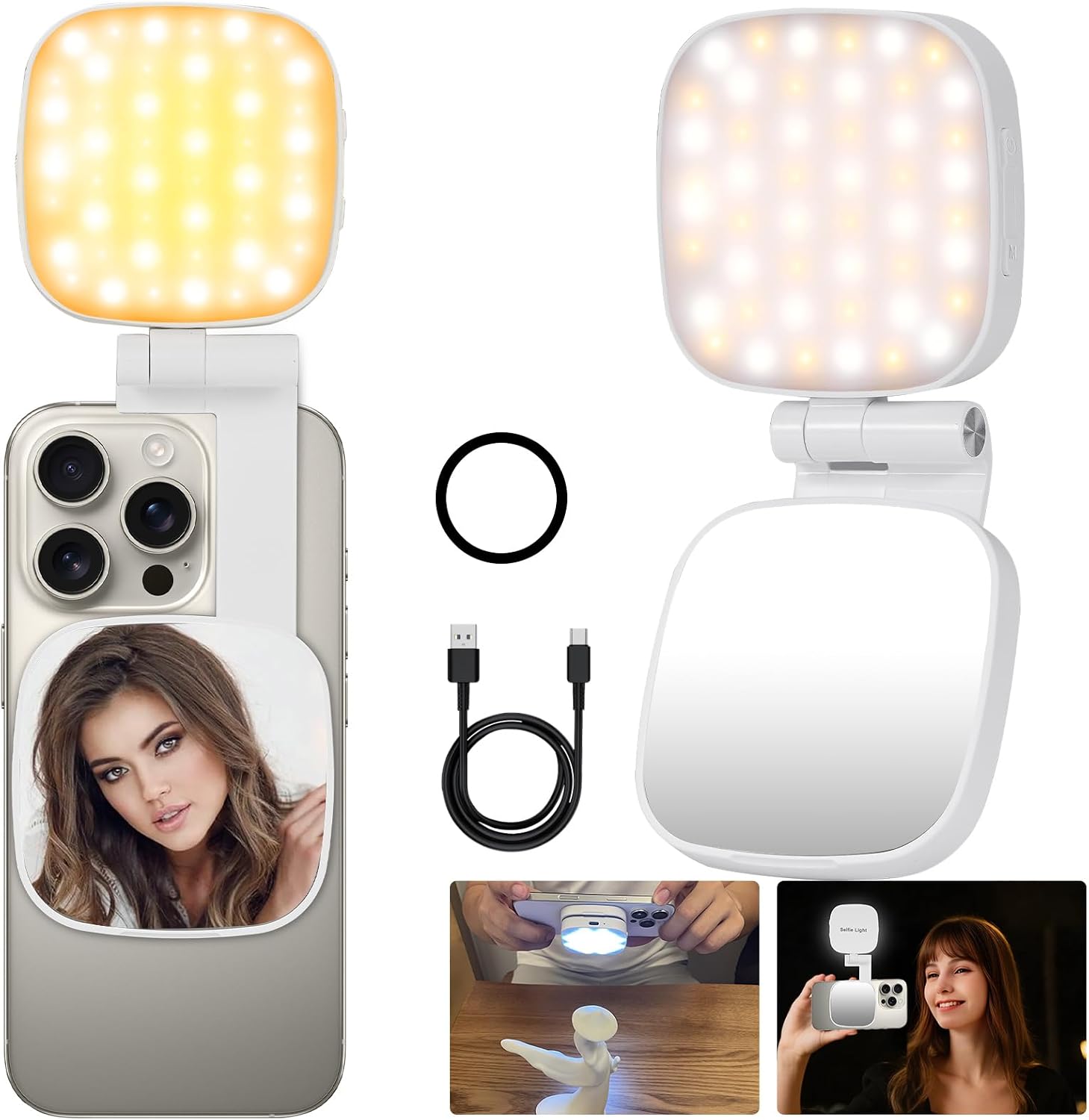 ILUMINADOR PARA SELFIES NAGNAHZ M27 BLANCO CON ESPEJO Y LUZ LED AJUSTABLE - 1