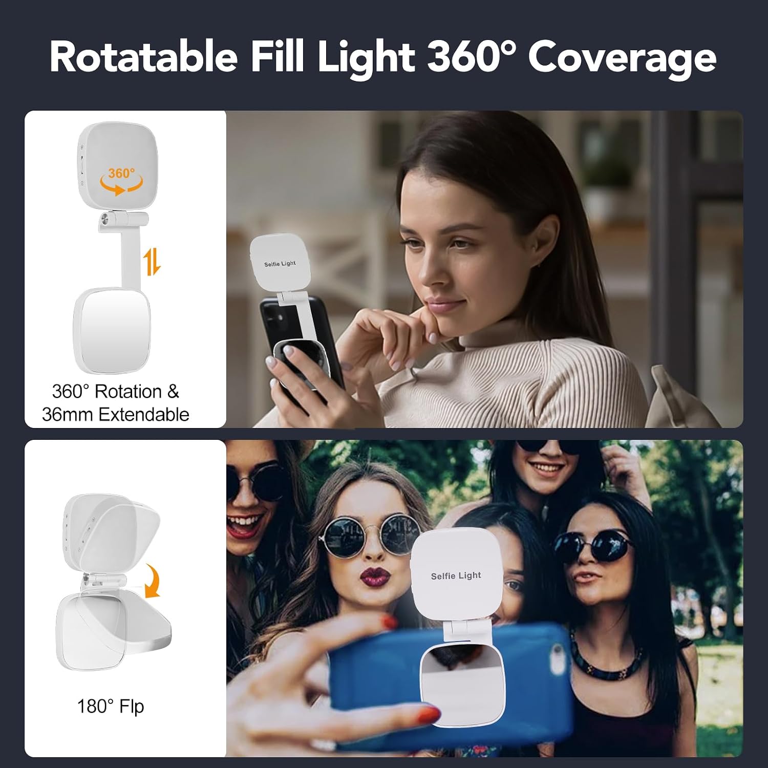 ILUMINADOR PARA SELFIES NAGNAHZ M27 BLANCO CON ESPEJO Y LUZ LED AJUSTABLE - 3