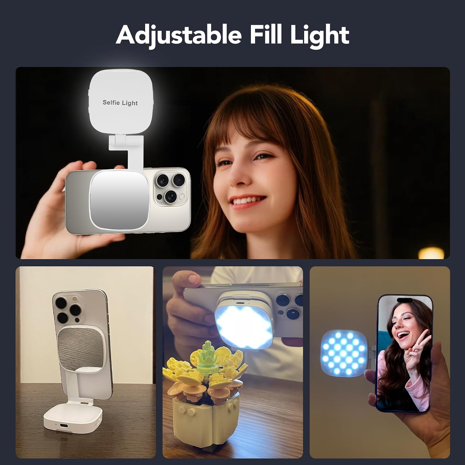 ILUMINADOR PARA SELFIES NAGNAHZ M27 BLANCO CON ESPEJO Y LUZ LED AJUSTABLE - 4