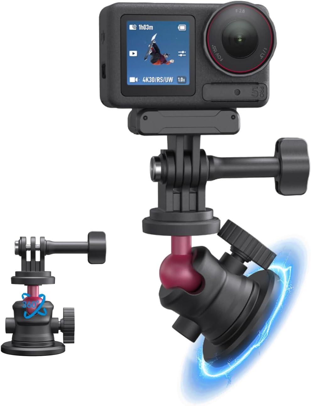 SOPORTE MAGNÉTICO PARA CÁMARA DE ACCIÓN TELESIN CON ROTACIÓN 360° Y ADAPTADORES - 1