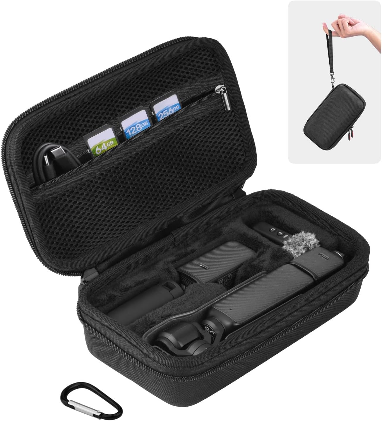 CARCASA RÍGIDA BRDRC PARA OSMO POCKET 3 CON CORREA Y MOSQUETÓN NEGRO - 1