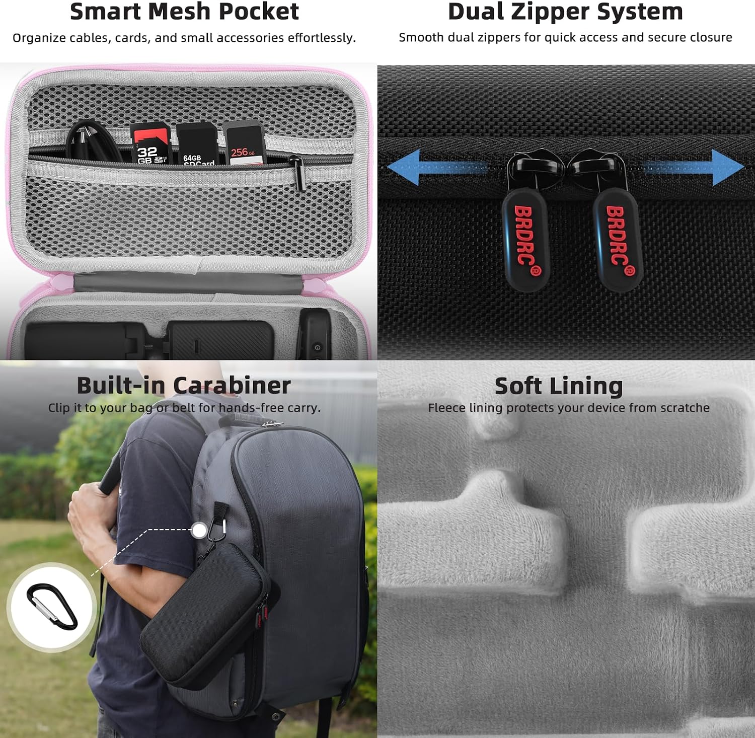 CARCASA RÍGIDA BRDRC PARA OSMO POCKET 3 CON CORREA Y MOSQUETÓN NEGRO - 4