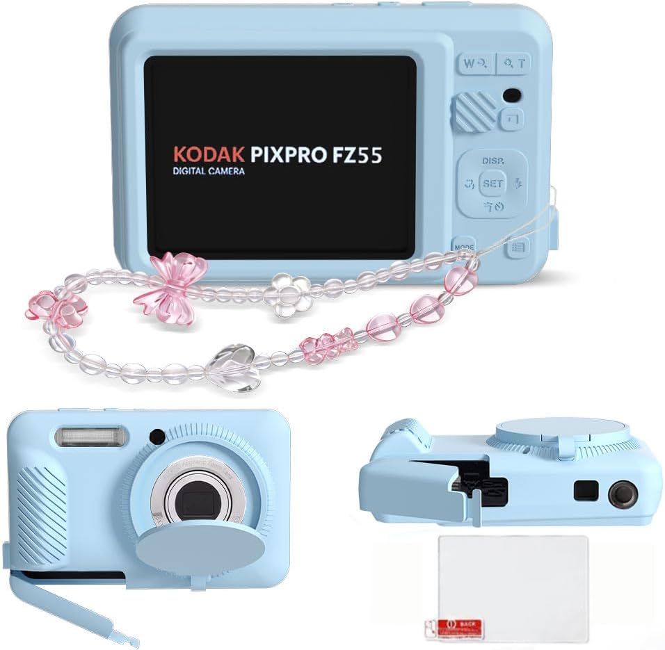 CARCASA PARA KODAK PIXPRO FZ55 TUOOUT SILICONA CON PROTECTOR DE PANTALLA Y CORREA CELESTE - 1