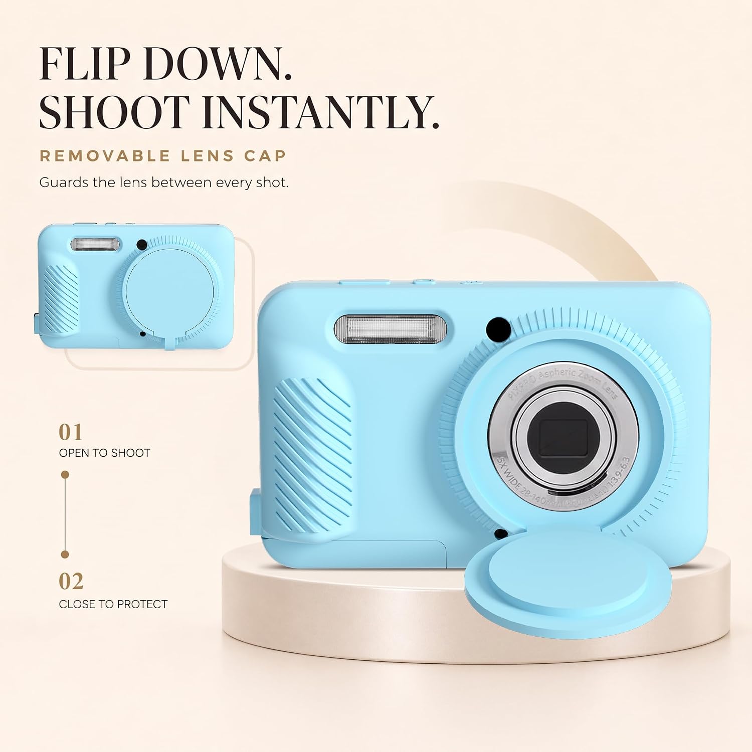 CARCASA PARA KODAK PIXPRO FZ55 TUOOUT SILICONA CON PROTECTOR DE PANTALLA Y CORREA CELESTE - 3