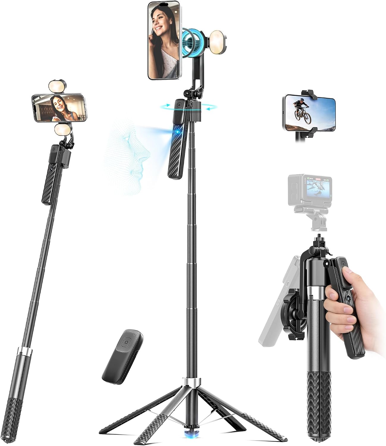 TRÍPODE PARA CÁMARA OLDSHARK 71 PULGADAS CON SEGUIMIENTO FACIAL AUTOMÁTICO Y LUZ DESMONTABLE - 1