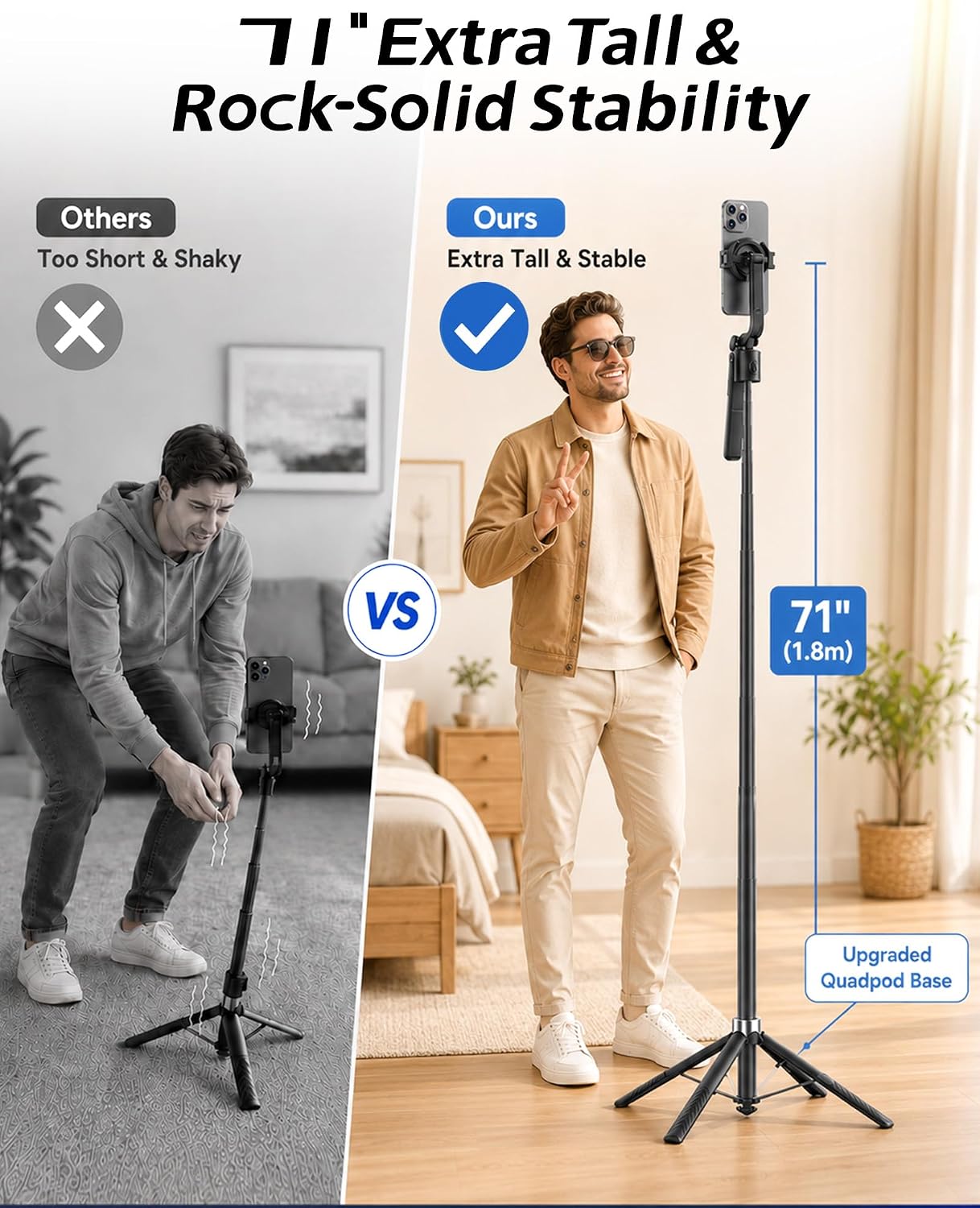 TRÍPODE PARA CÁMARA OLDSHARK 71 PULGADAS CON SEGUIMIENTO FACIAL AUTOMÁTICO Y LUZ DESMONTABLE - 3