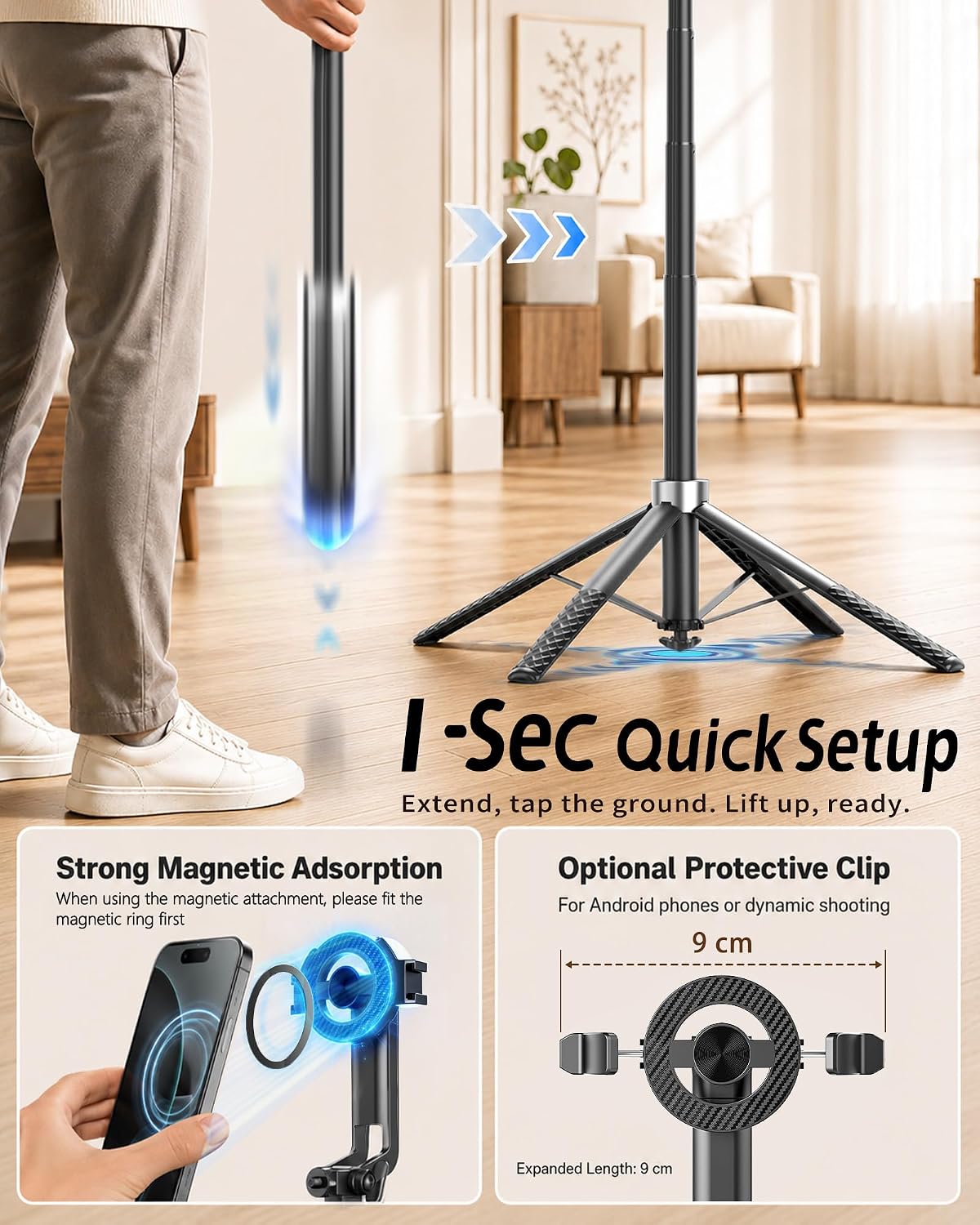TRÍPODE PARA CÁMARA OLDSHARK 71 PULGADAS CON SEGUIMIENTO FACIAL AUTOMÁTICO Y LUZ DESMONTABLE - 4
