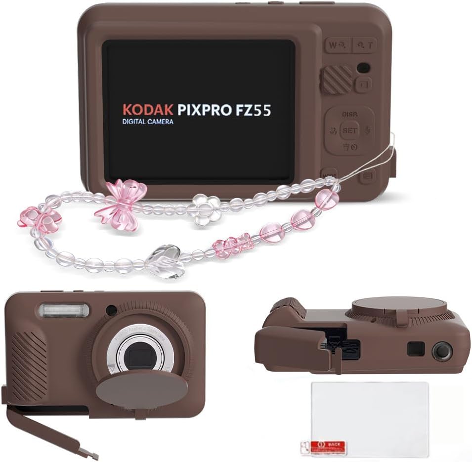 CARCASA PARA KODAK PIXPRO FZ55 TUOOUT SILICONA CON PROTECTOR DE PANTALLA Y CORREA MARRÓN - 1