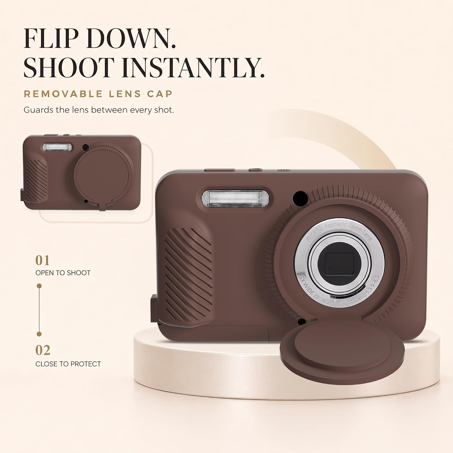 CARCASA PARA KODAK PIXPRO FZ55 TUOOUT SILICONA CON PROTECTOR DE PANTALLA Y CORREA MARRÓN - 3