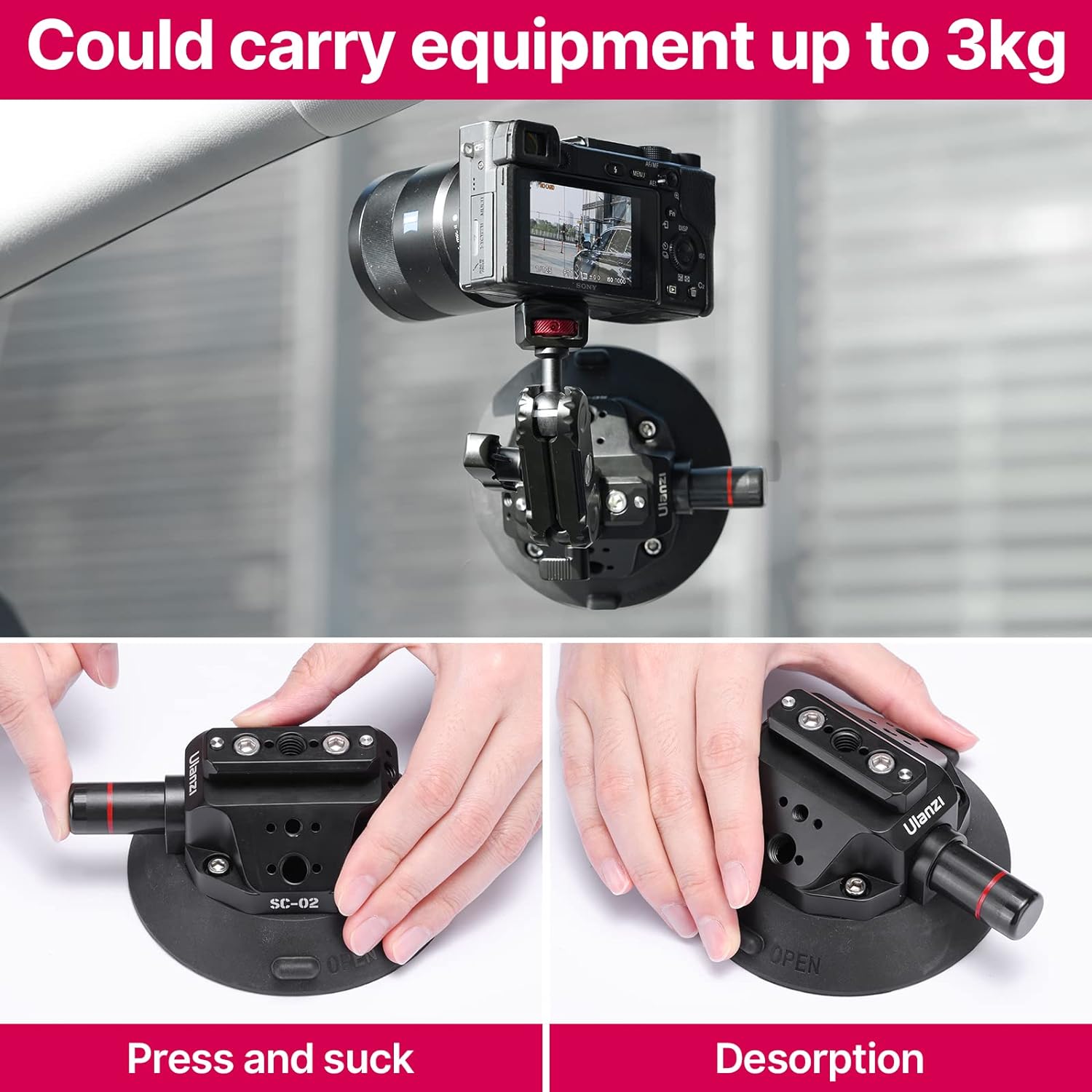 SOPORTE CON VENTOSA UURIG ULANZI SC-02 4.5 PULGADAS PARA CÁMARAS DSLR - 2
