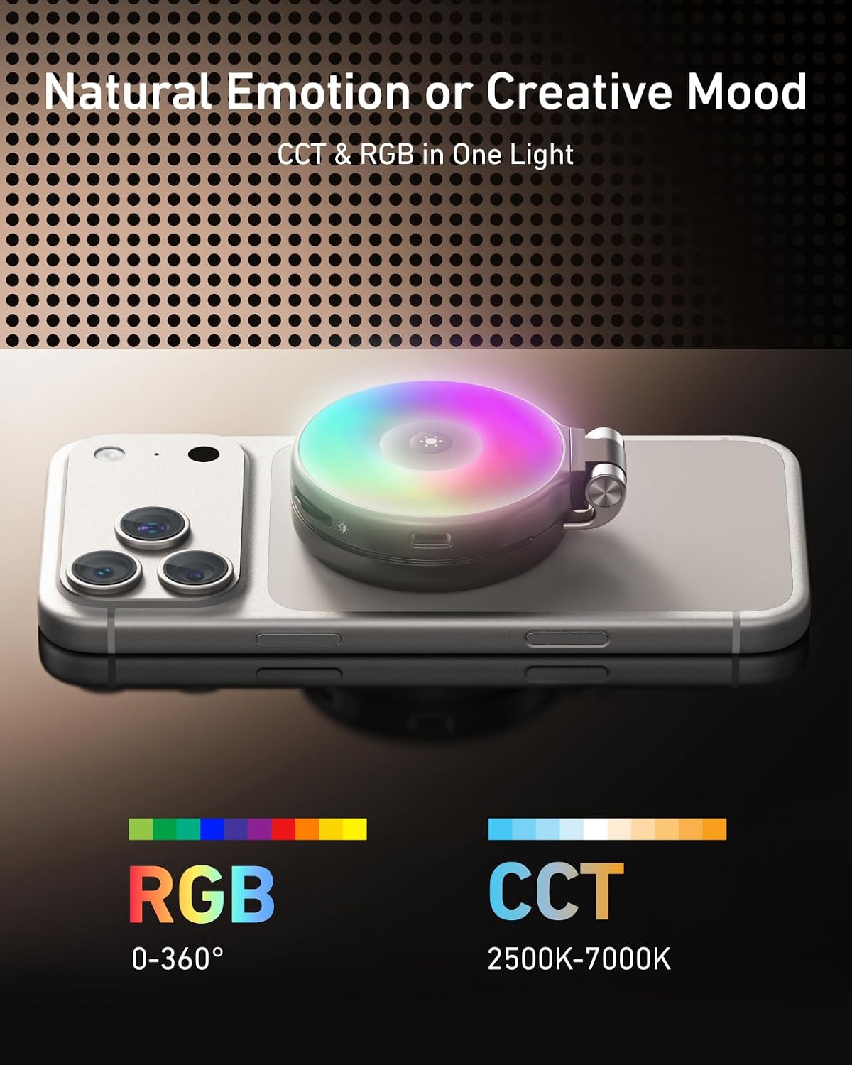 ILUMINADOR TELESIN 4 EN 1 RGB MAGNÉTICO CON ESPEJO Y SOPORTE PARA CELULAR RECARGABLE NEGRO - 3
