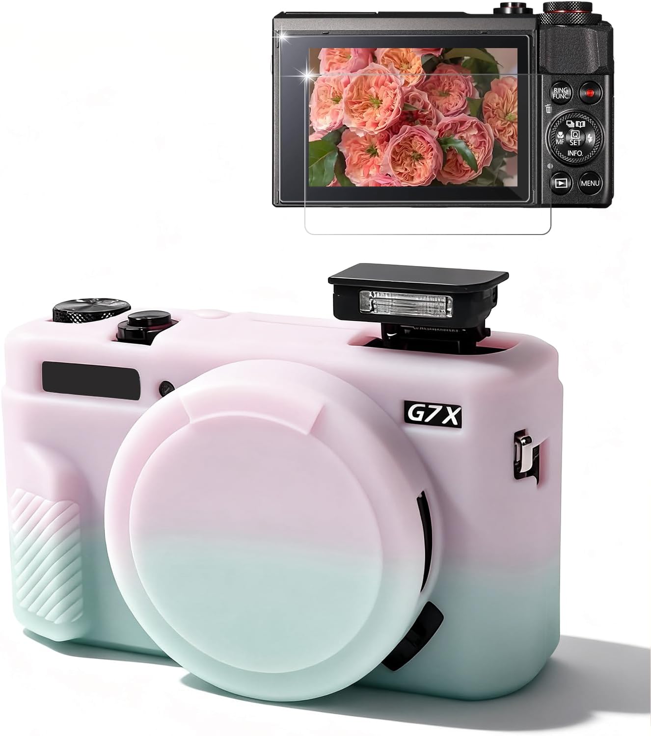 FUNDA PARA CÁMARA CANON G7X MARK II FREVYVE JELLY ROSA VERDE - 1