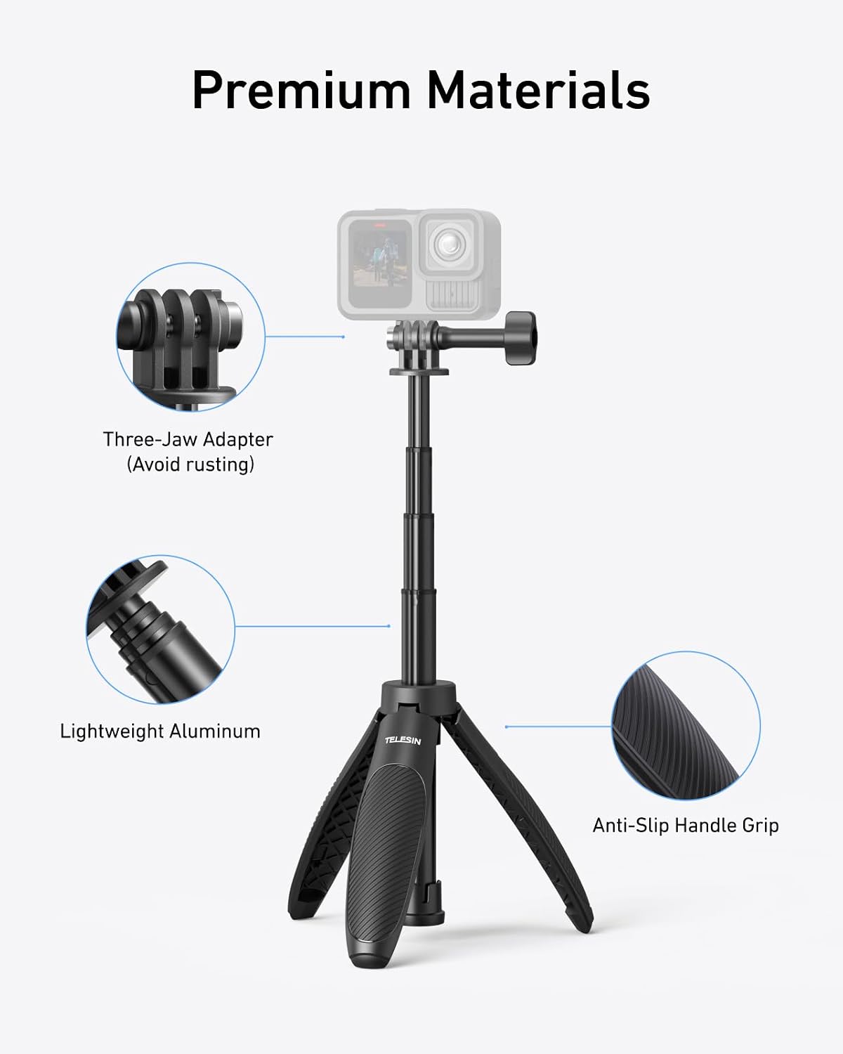 MINI SELFIE STICK TRÍPODE TELESIN 40 CM PARA CÁMARAS DE ACCIÓN DJI GOPRO INSTA360 - 3