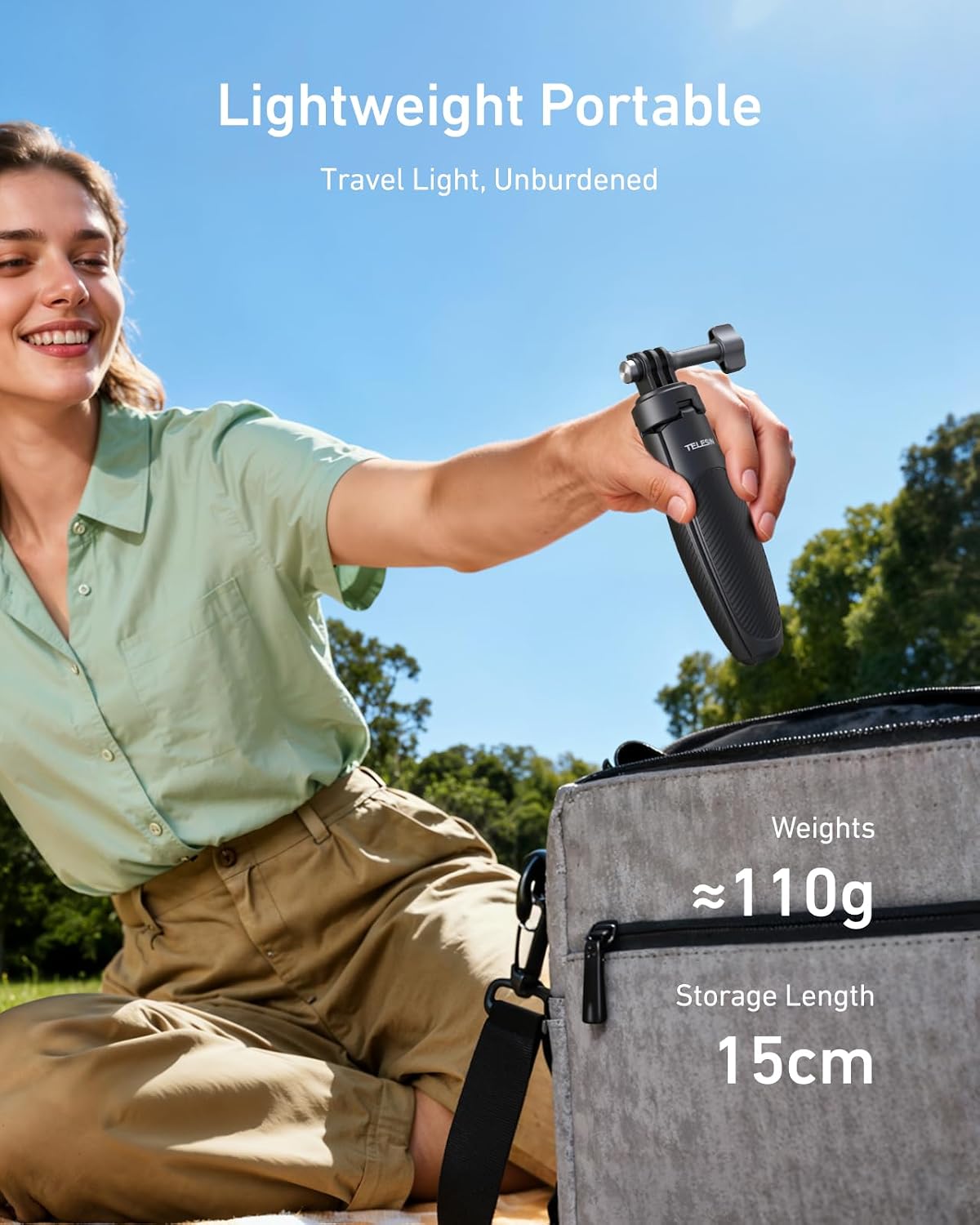 MINI SELFIE STICK TRÍPODE TELESIN 40 CM PARA CÁMARAS DE ACCIÓN DJI GOPRO INSTA360 - 5