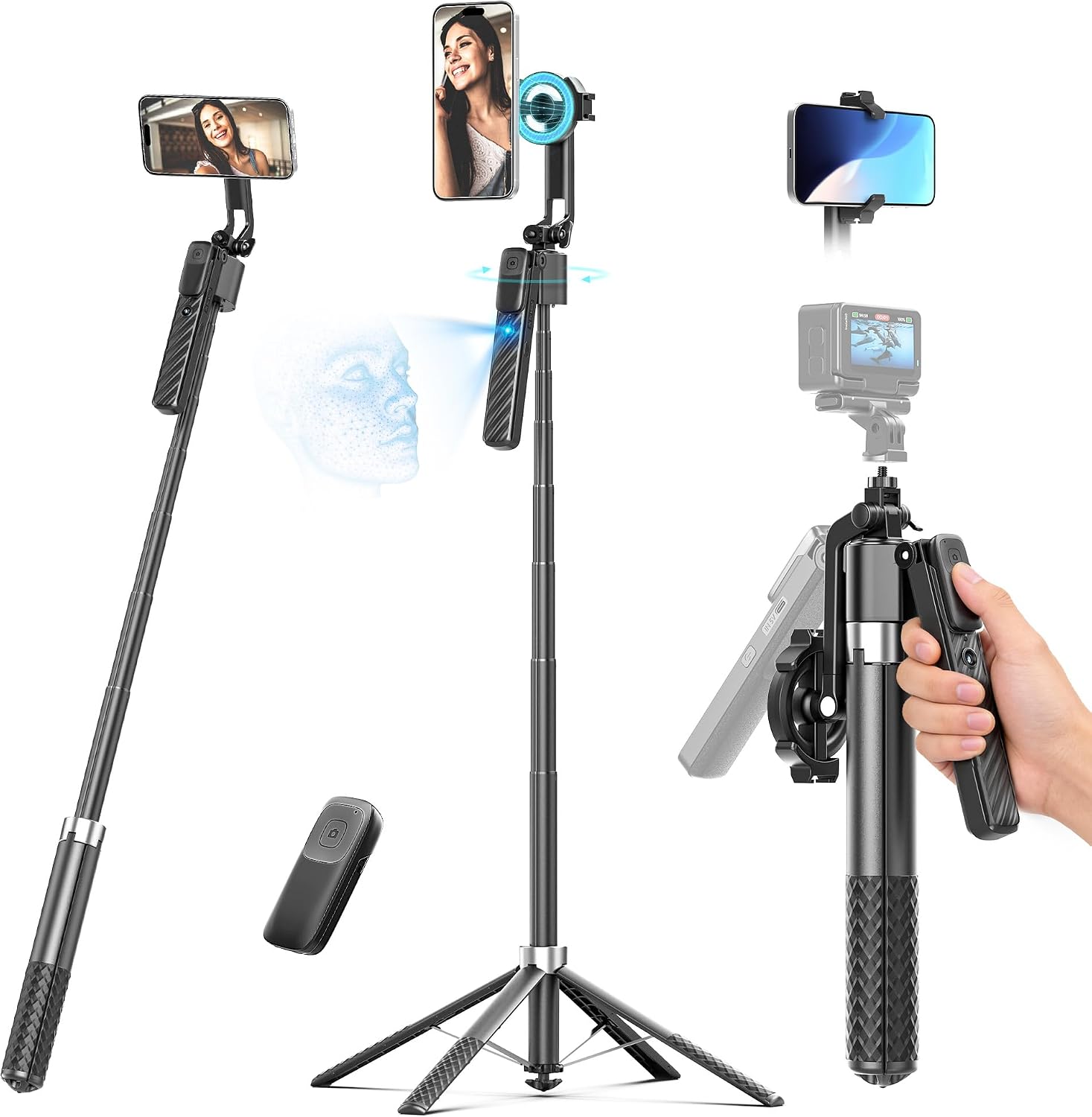 TRÍPODE PARA CÁMARA OLDSHARK 71 PULGADAS CON SEGUIMIENTO FACIAL AUTOMÁTICO Y MONTAJE MAGNÉTICO - 1