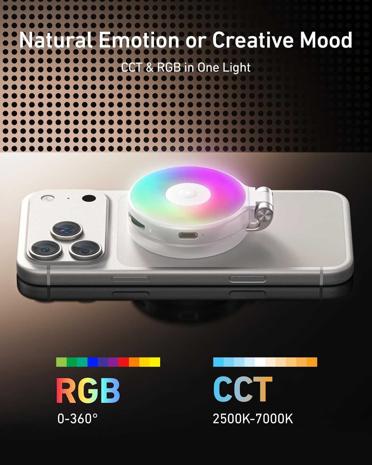 ILUMINADOR TELESIN 4 EN 1 RGB CON ESPEJO Y SOPORTE PARA CELULAR RECARGABLE BLANCO - 2