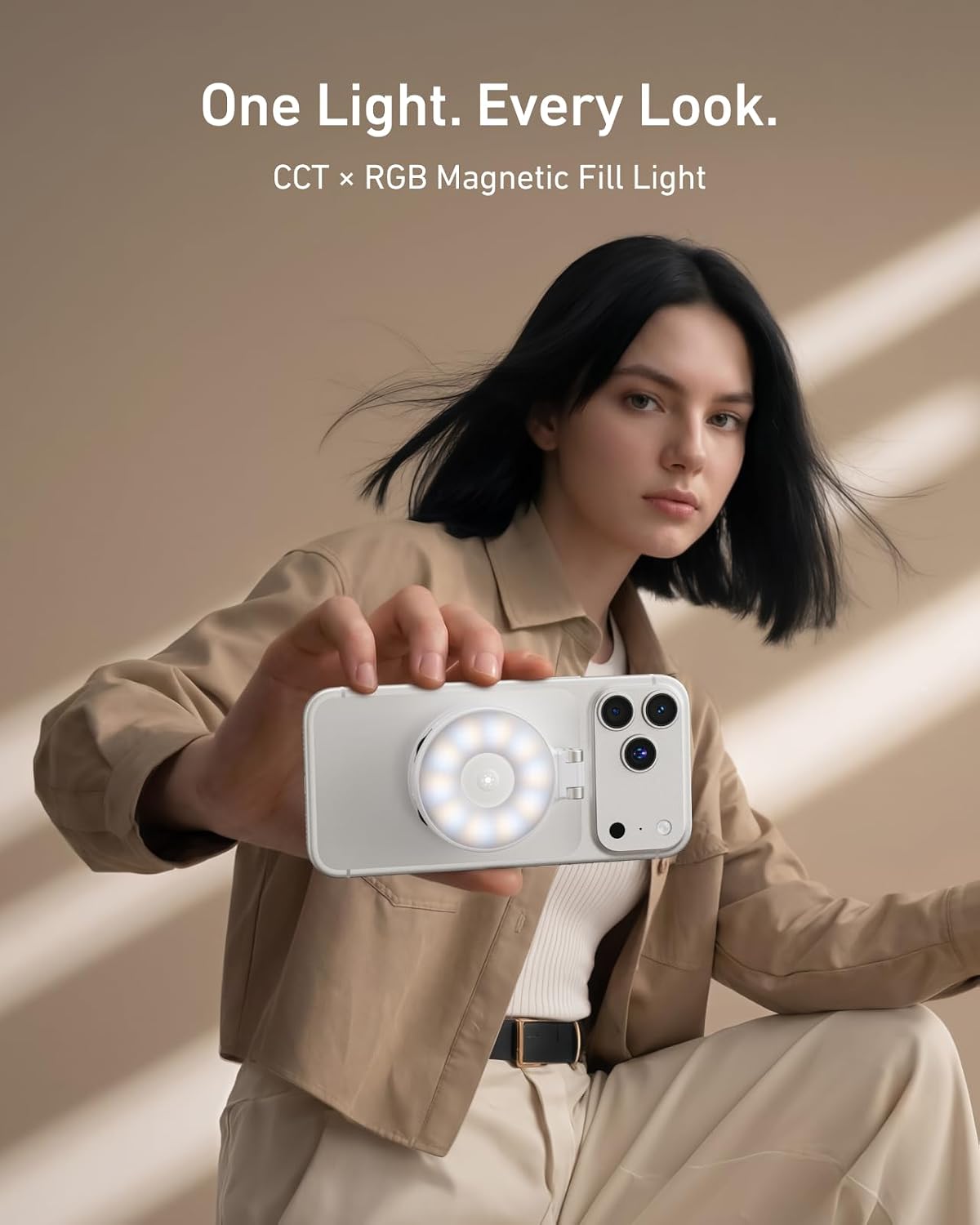 ILUMINADOR TELESIN 4 EN 1 RGB CON ESPEJO Y SOPORTE PARA CELULAR RECARGABLE BLANCO - 4