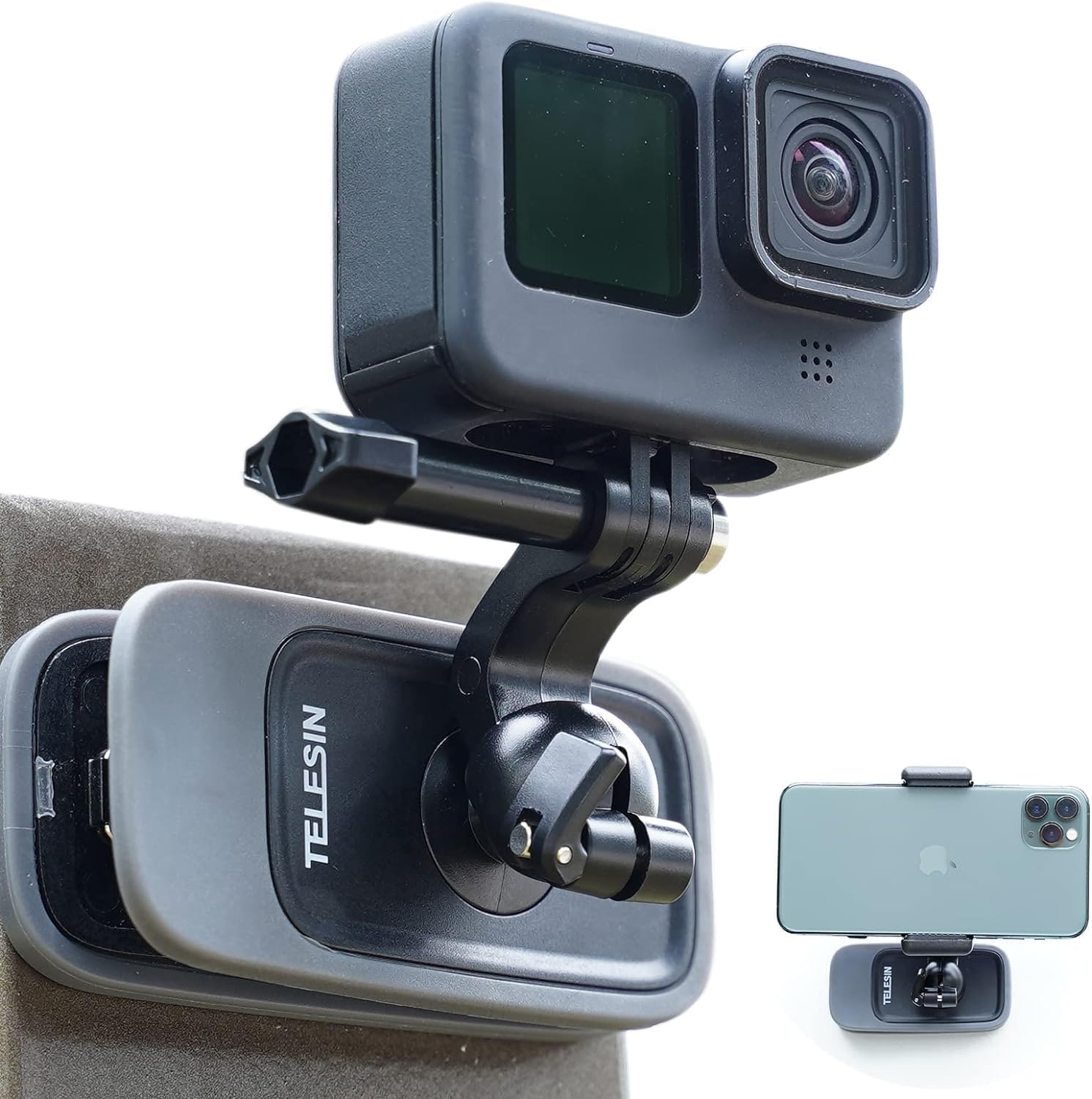 SOPORTE MAGNÉTICO PARA MOCHILA TELESIN 360° CON CLIP PARA CÁMARAS DE ACCIÓN Y TELÉFONOS - 1