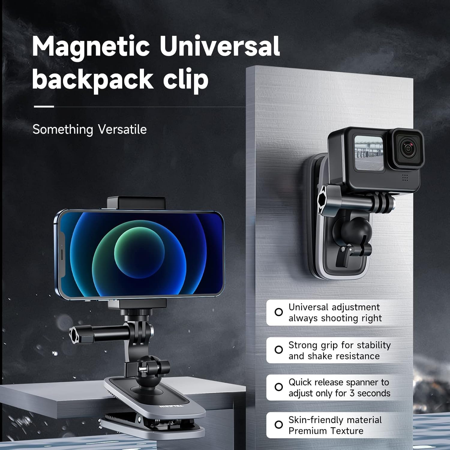 SOPORTE MAGNÉTICO PARA MOCHILA TELESIN 360° CON CLIP PARA CÁMARAS DE ACCIÓN Y TELÉFONOS - 2