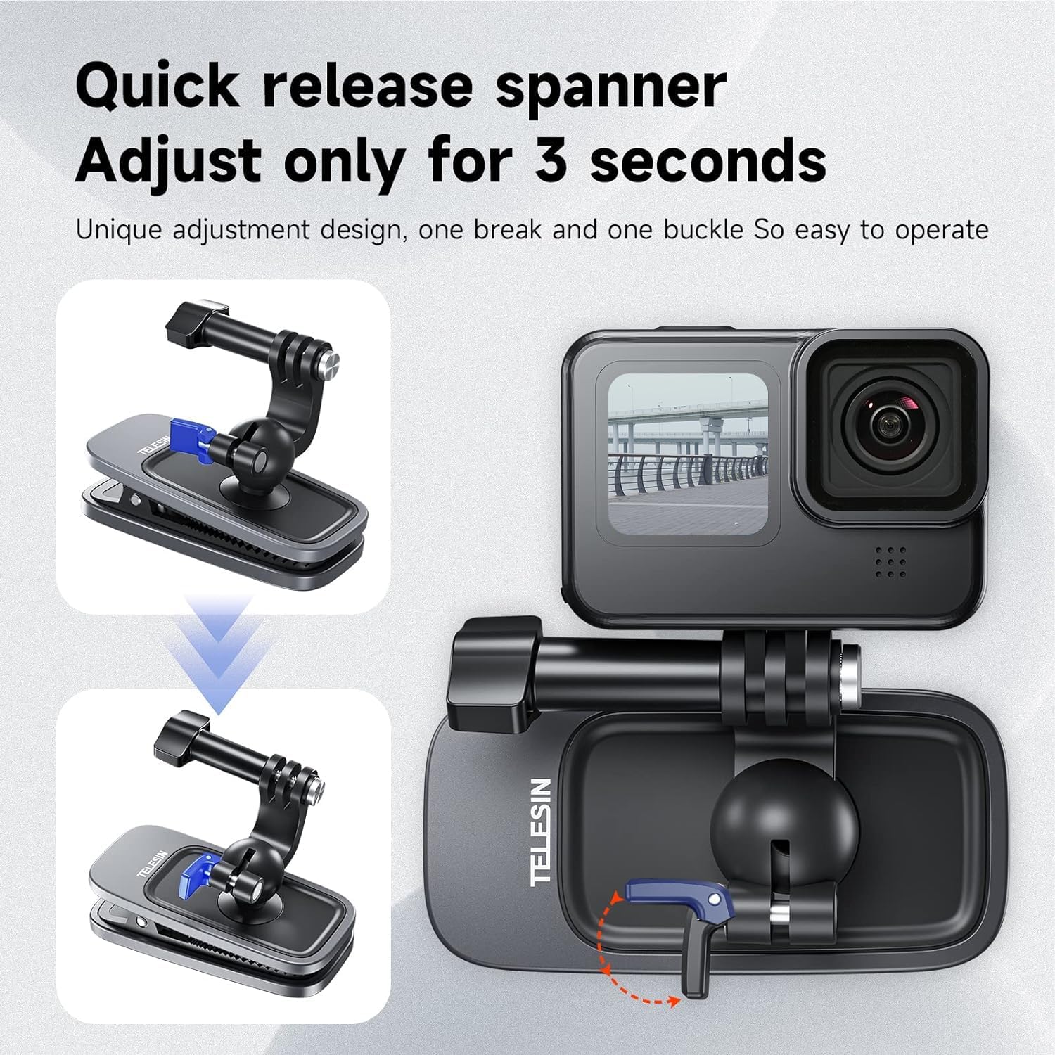 SOPORTE MAGNÉTICO PARA MOCHILA TELESIN 360° CON CLIP PARA CÁMARAS DE ACCIÓN Y TELÉFONOS - 5