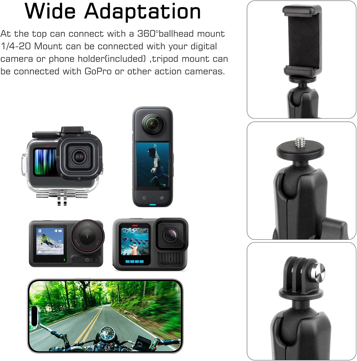 SOPORTE PARA CÁMARA GEPULY SUPER CLAMP PARA MOTOCICLETA COMPATIBLE CON INSTA360 Y GOPRO - 3