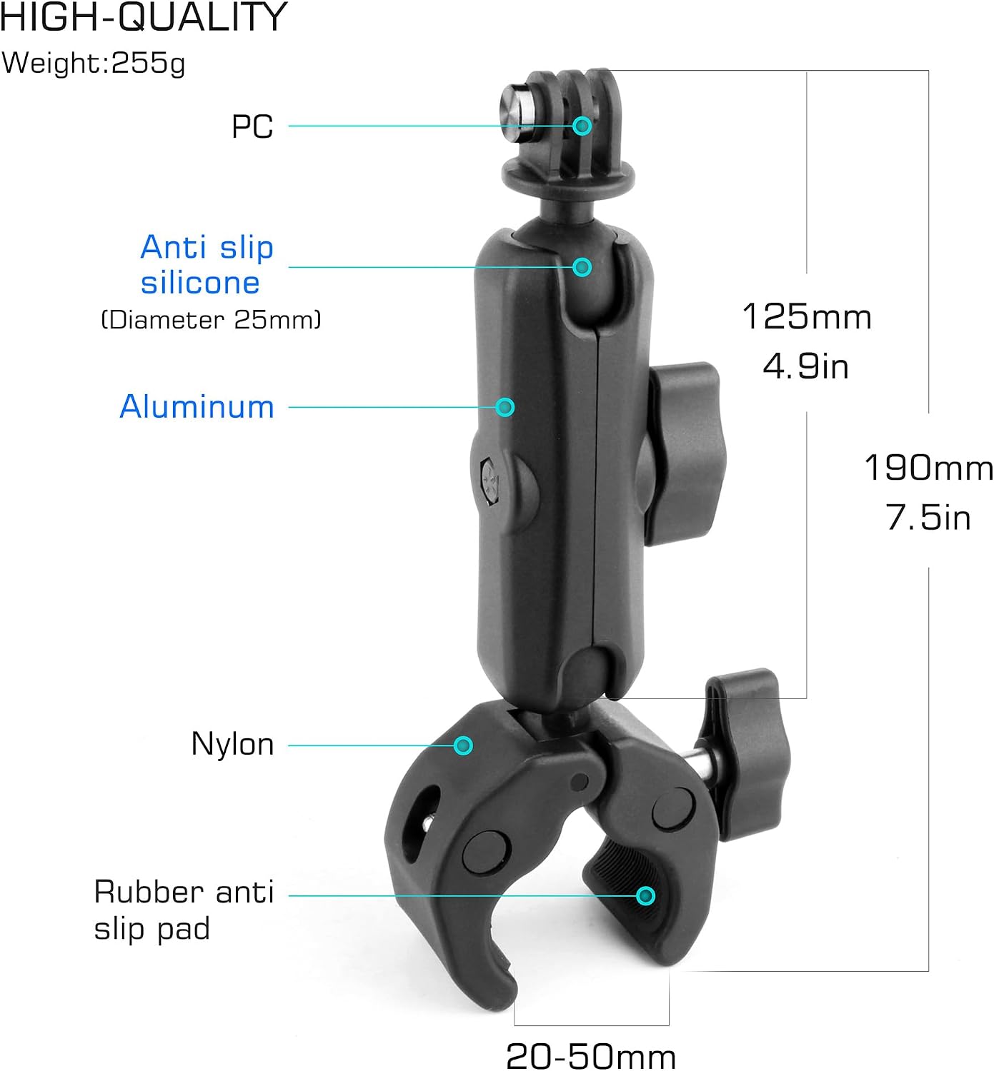 SOPORTE PARA CÁMARA GEPULY SUPER CLAMP PARA MOTOCICLETA COMPATIBLE CON INSTA360 Y GOPRO - 5