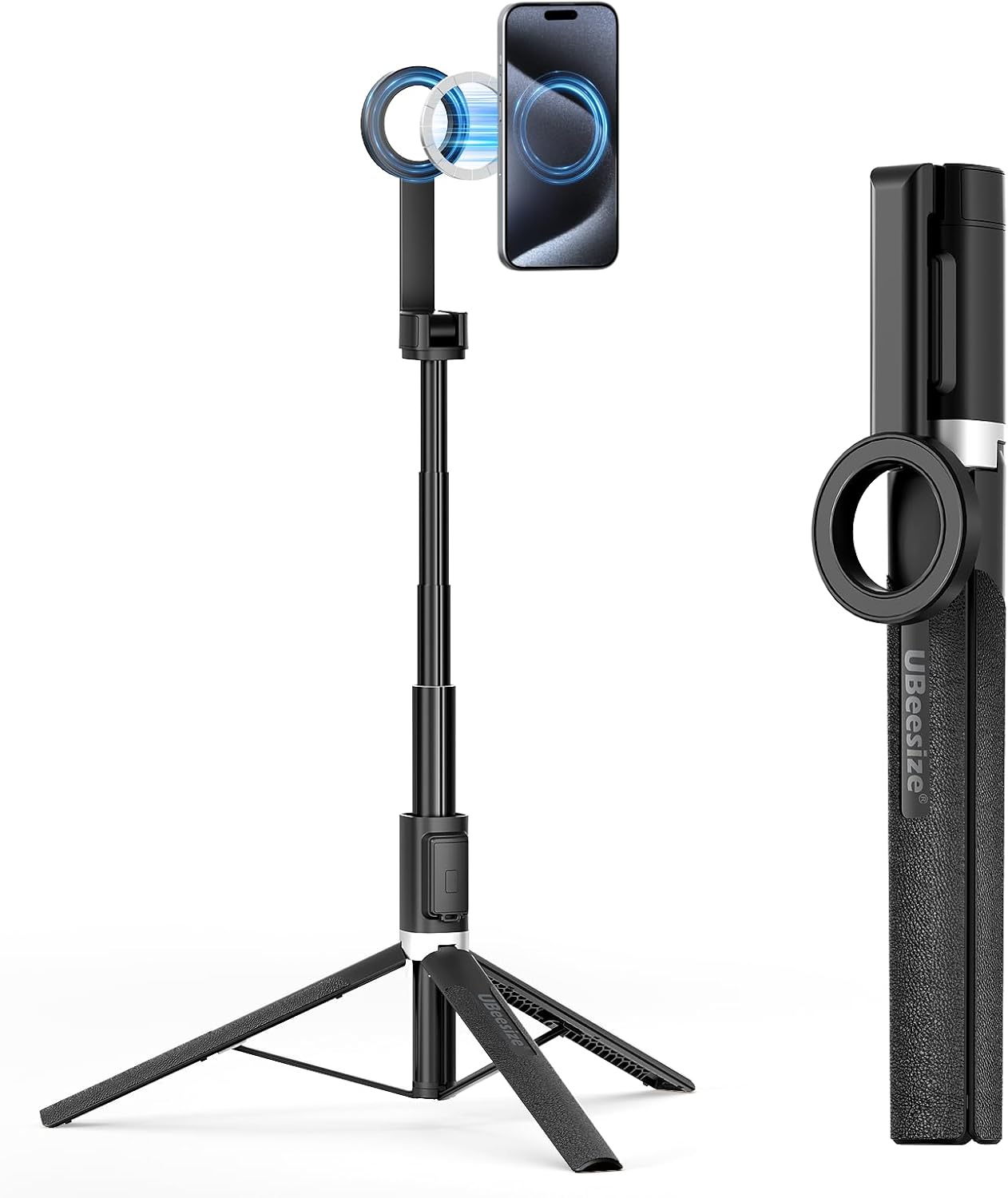 TRÍPODE PARA TELÉFONO UBEESIZE MAGNÉTICO CON CONTROL REMOTO Y EXTENSIÓN HASTA 64'' NEGRO - 1