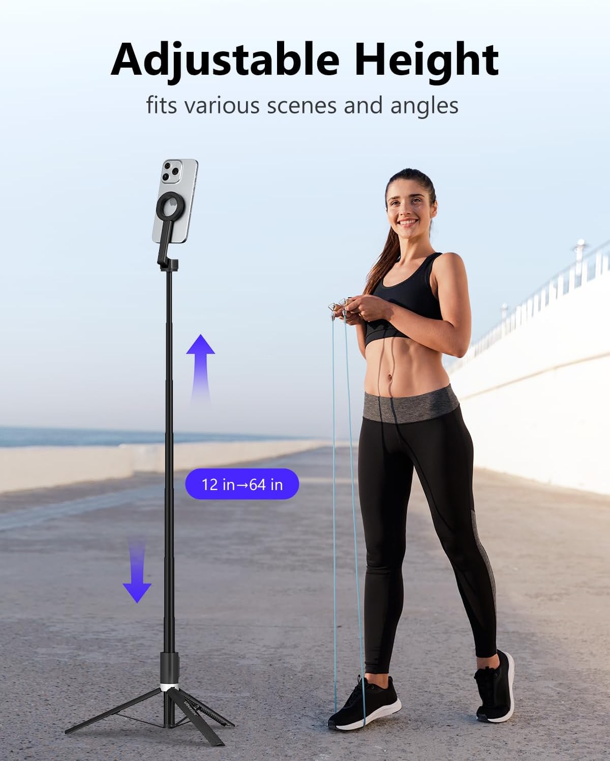 TRÍPODE PARA TELÉFONO UBEESIZE MAGNÉTICO CON CONTROL REMOTO Y EXTENSIÓN HASTA 64'' NEGRO - 3