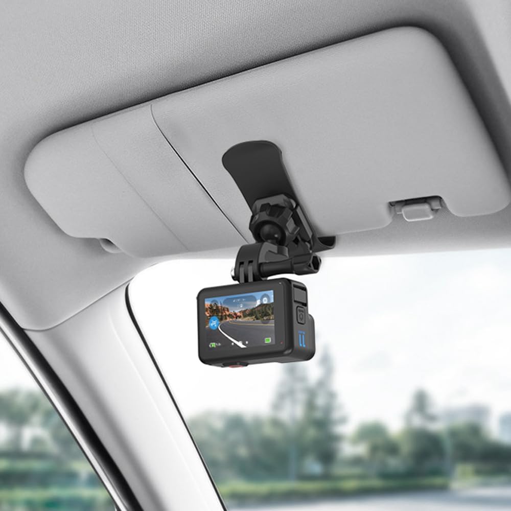 SOPORTE PARA CÁMARA EN PARASOL DE AUTO SUREWO MODELO UNIVERSAL CON CLIP RÁPIDO Y BOLA J - 1