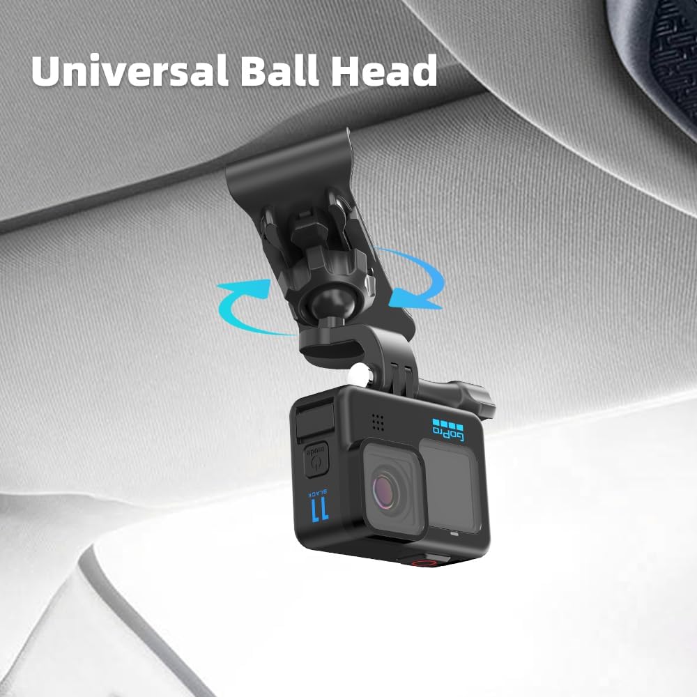 SOPORTE PARA CÁMARA EN PARASOL DE AUTO SUREWO MODELO UNIVERSAL CON CLIP RÁPIDO Y BOLA J - 3