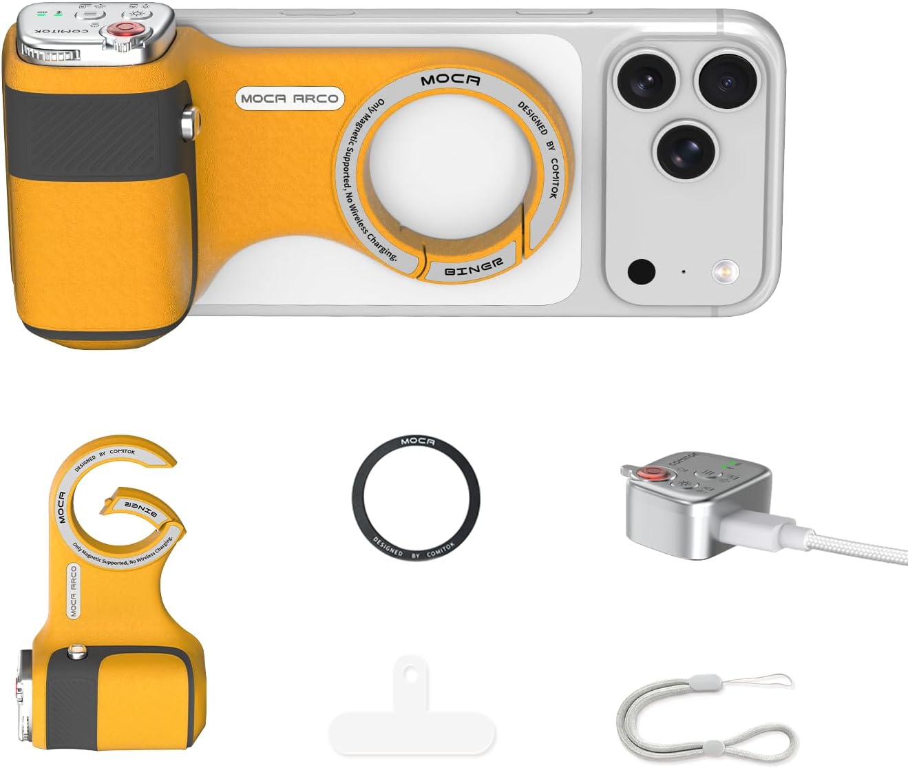 SOPORTE MAGNÉTICO PARA CÁMARA COMITOK MAG-SAFE CON CONTROL REMOTO RECARGABLE Y MONTURA PARA TELÉFONO - 1